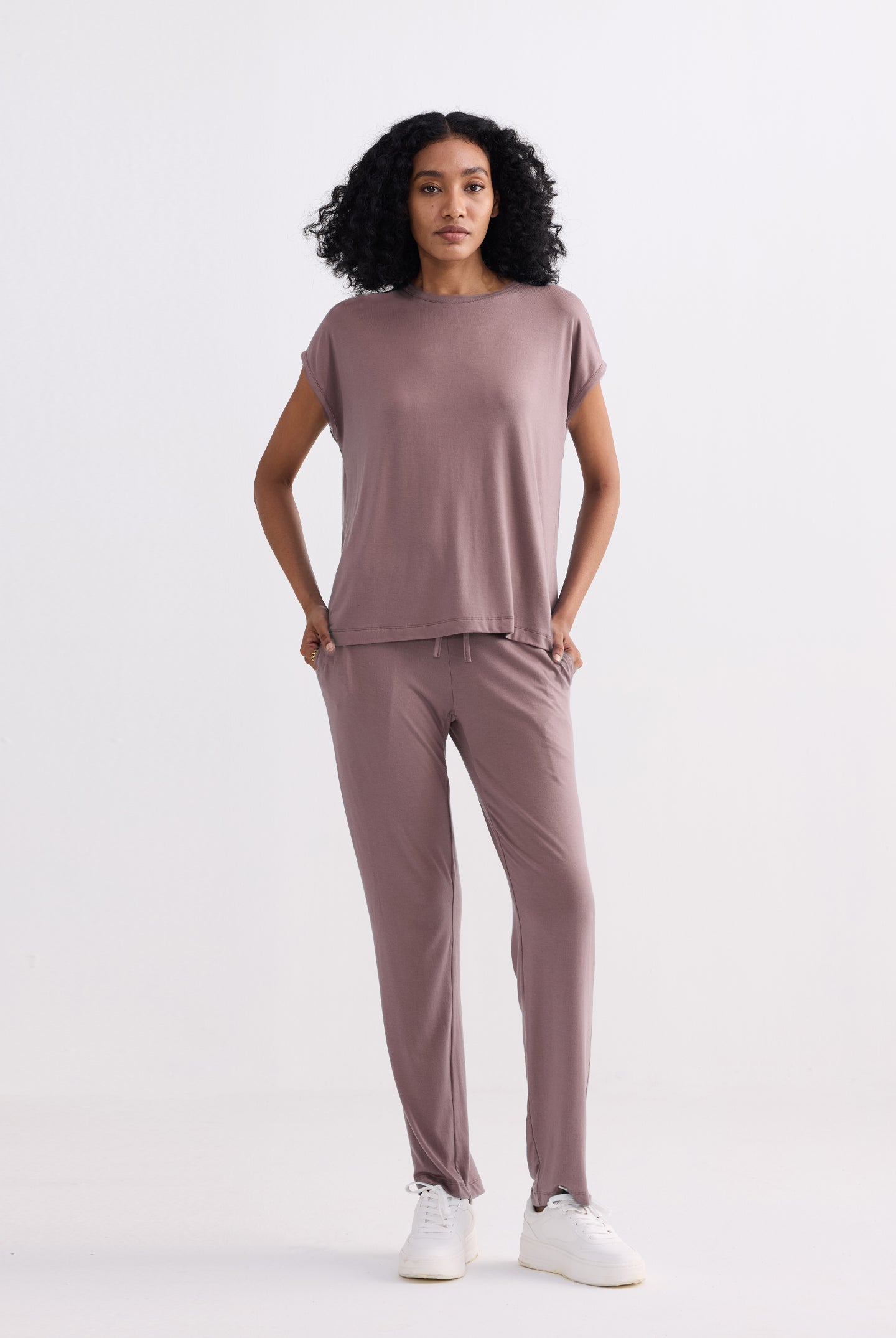 Relaxed fit dusty rose wide leg pants