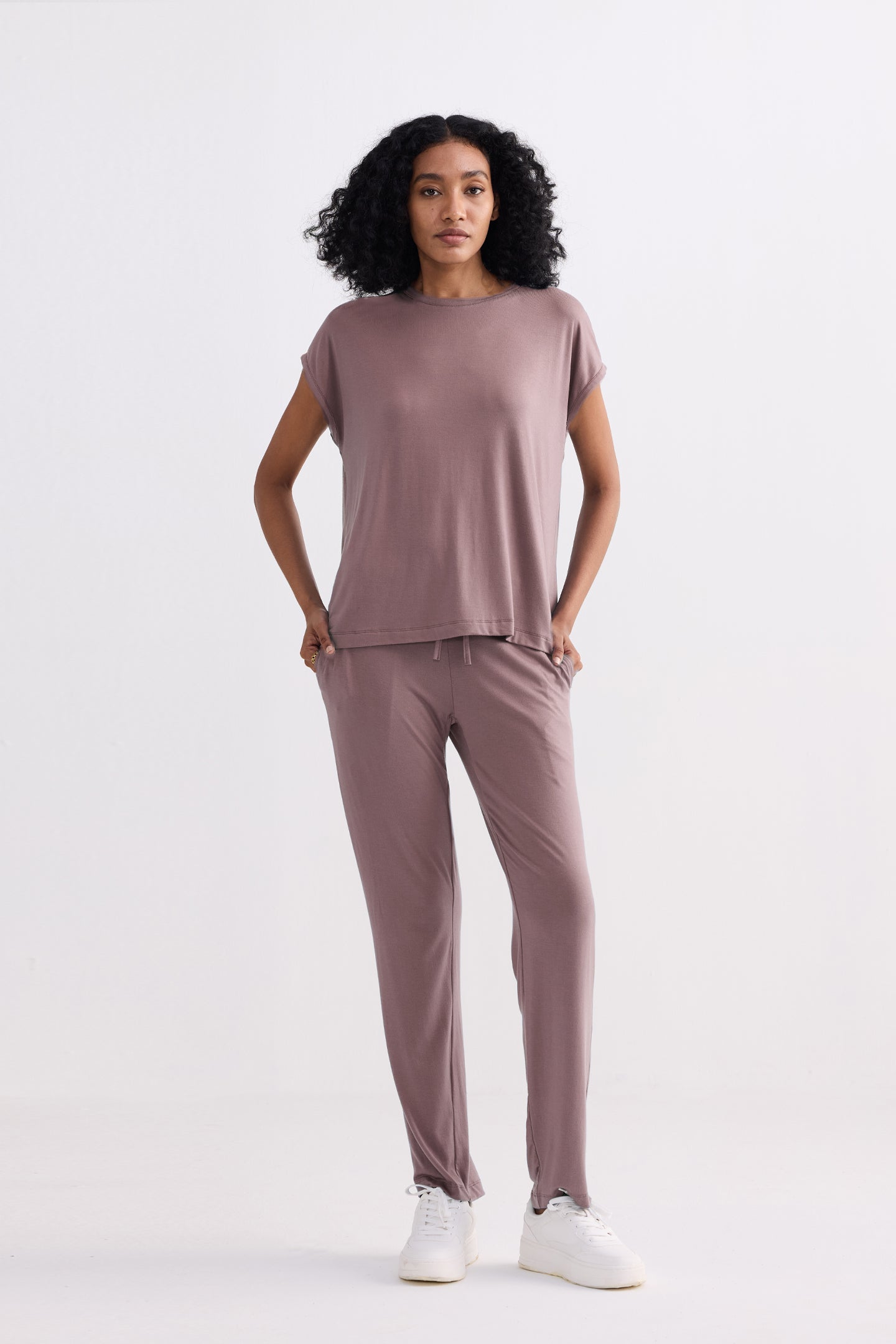 Relaxed fit dusty rose wide leg pants