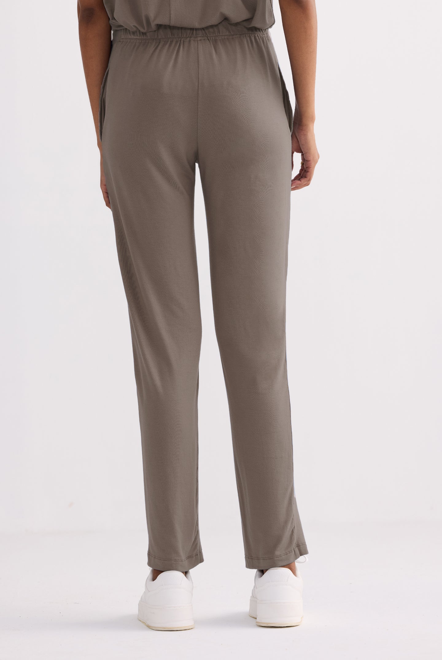 Earth grey wide leg pants back view