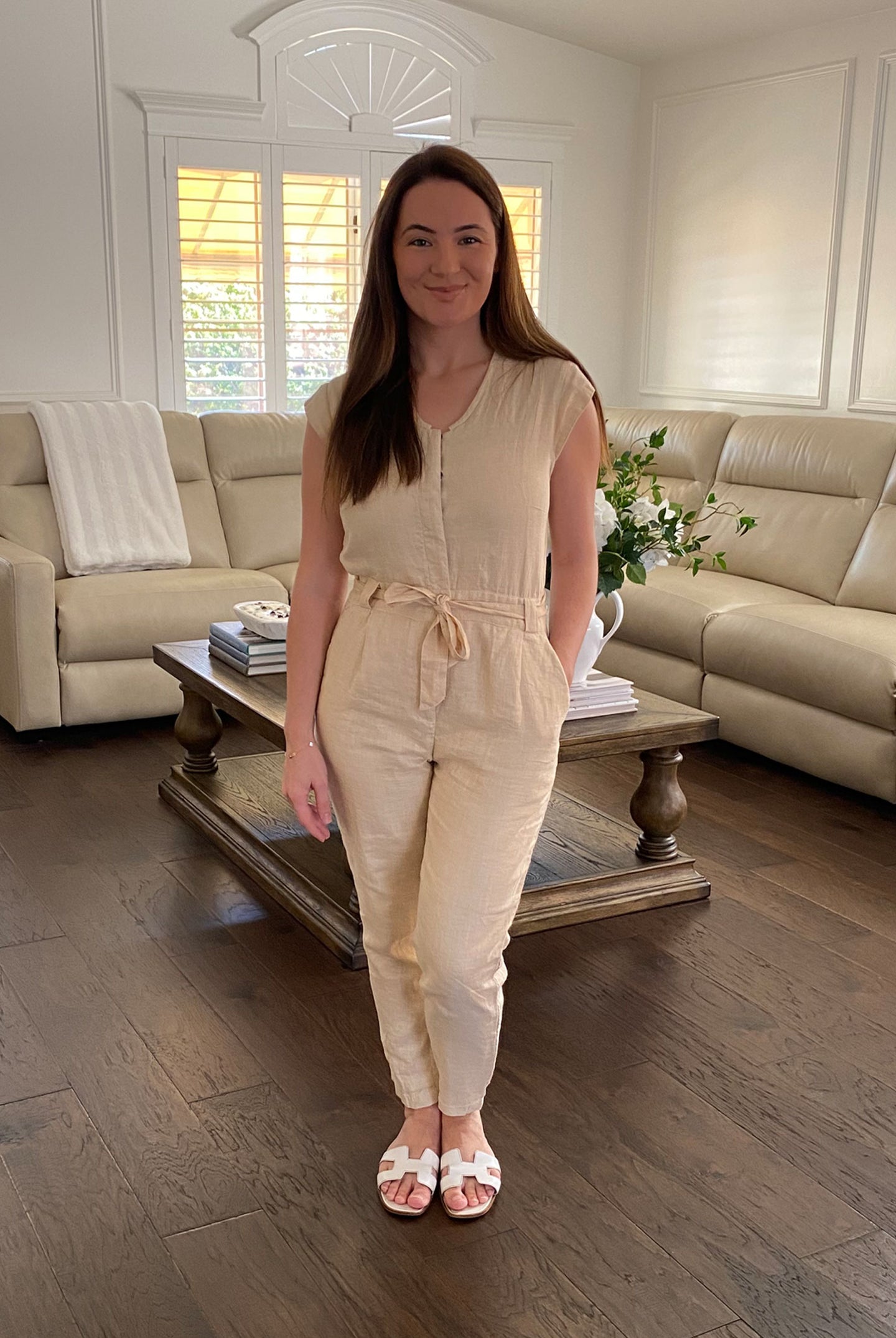 Evening Chai Jumpsuit in Sand Beige 8