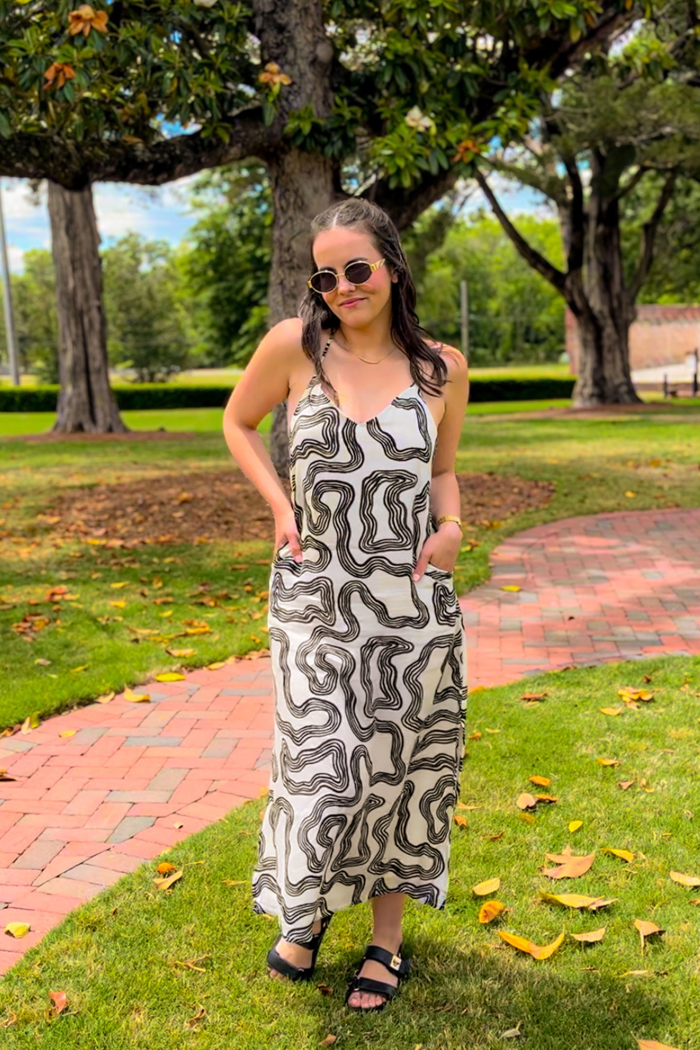 Midi Slip Dress in Black Stripes