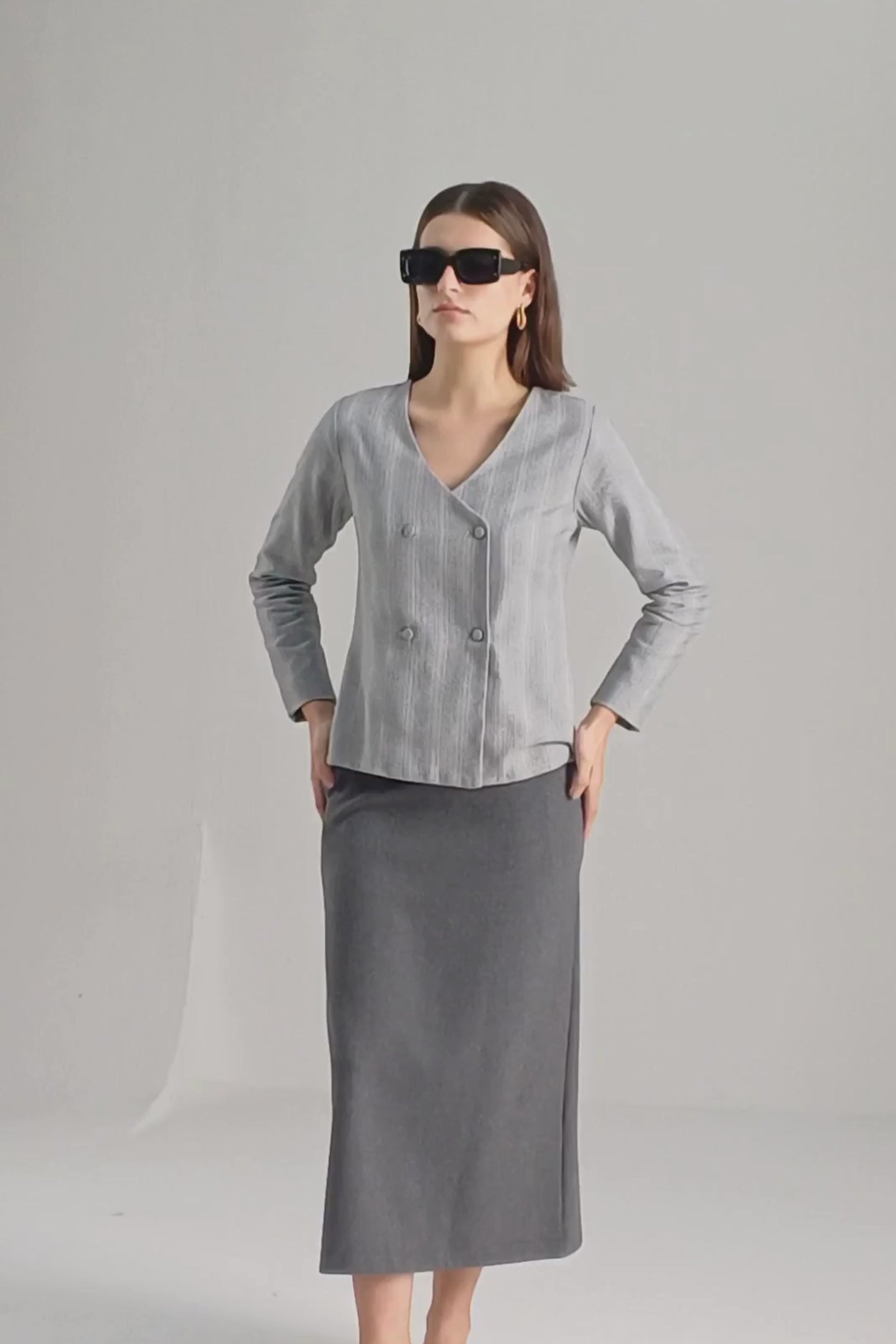 Fitted Cotton Tweed Jacket in Grey Moodshot Video