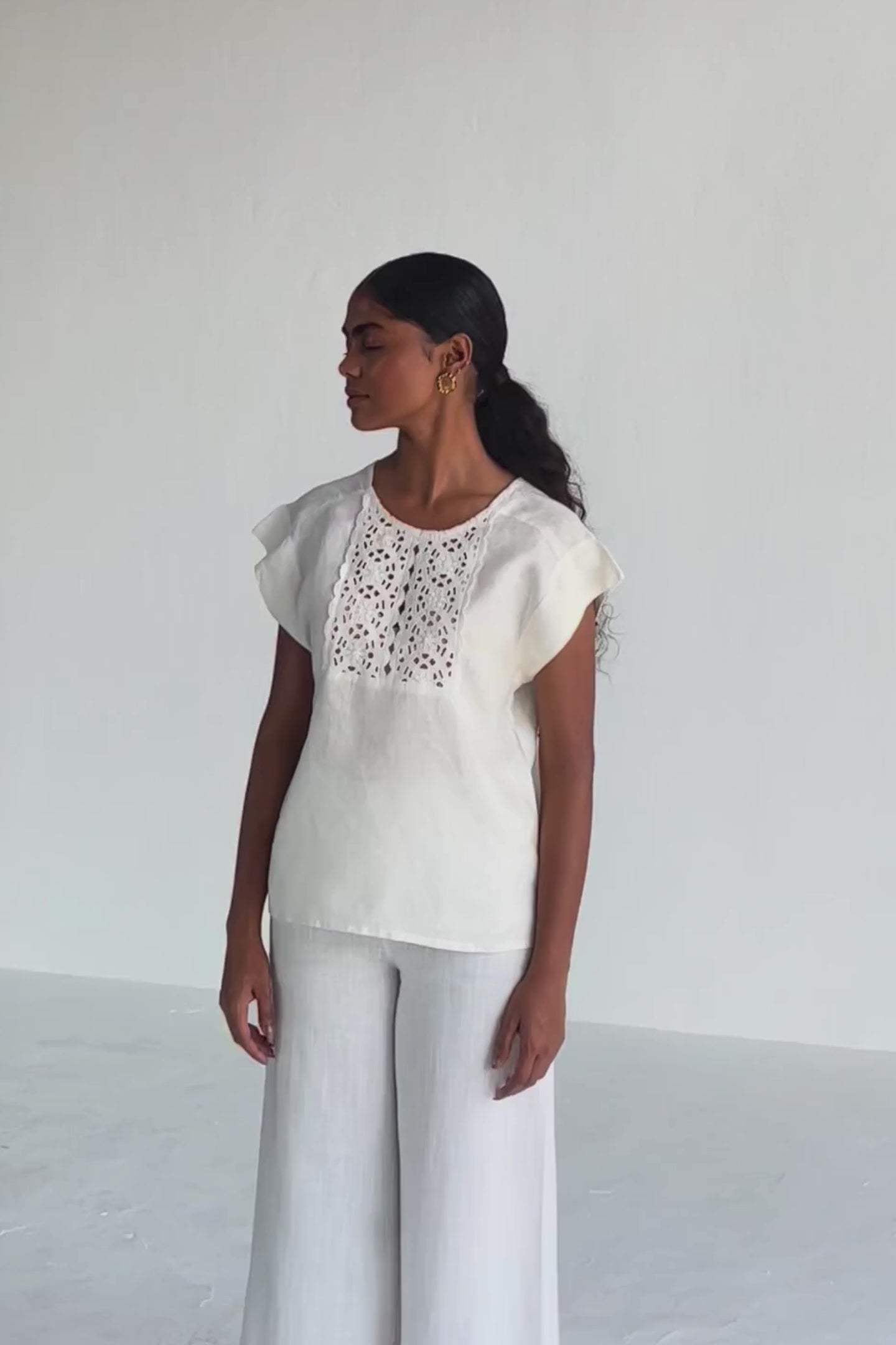 Boxy Top with Embroidered Lace Detail Moodshot Video