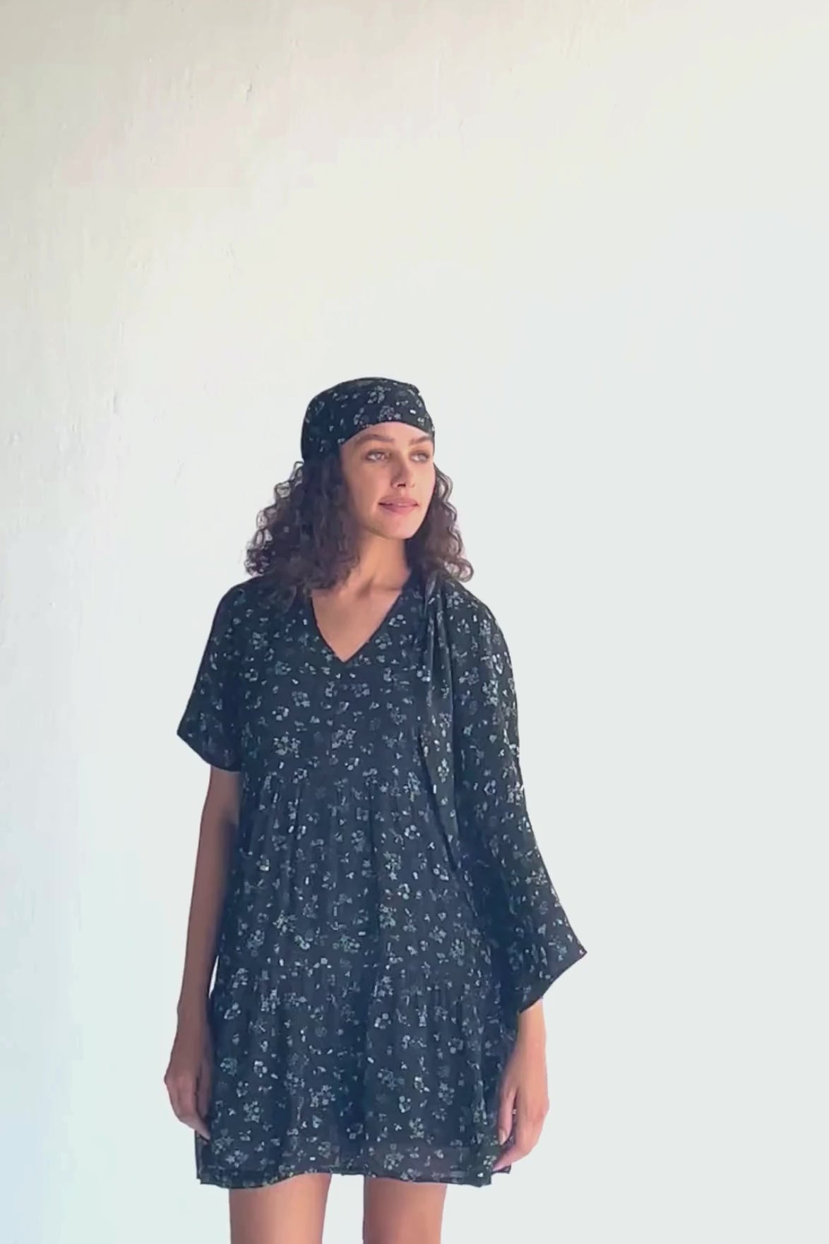Floral Short Tiered Dress in Dark Blue Moodshot Video