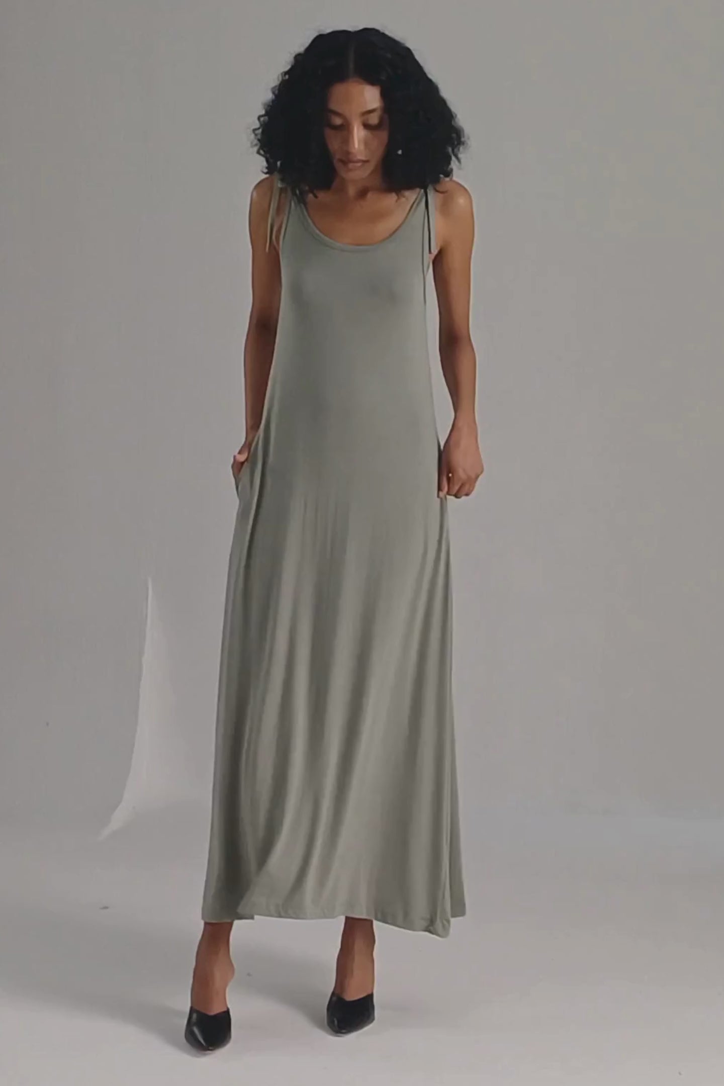 Tie-Detail Maxi Dress in Light Olive Moodshot Video