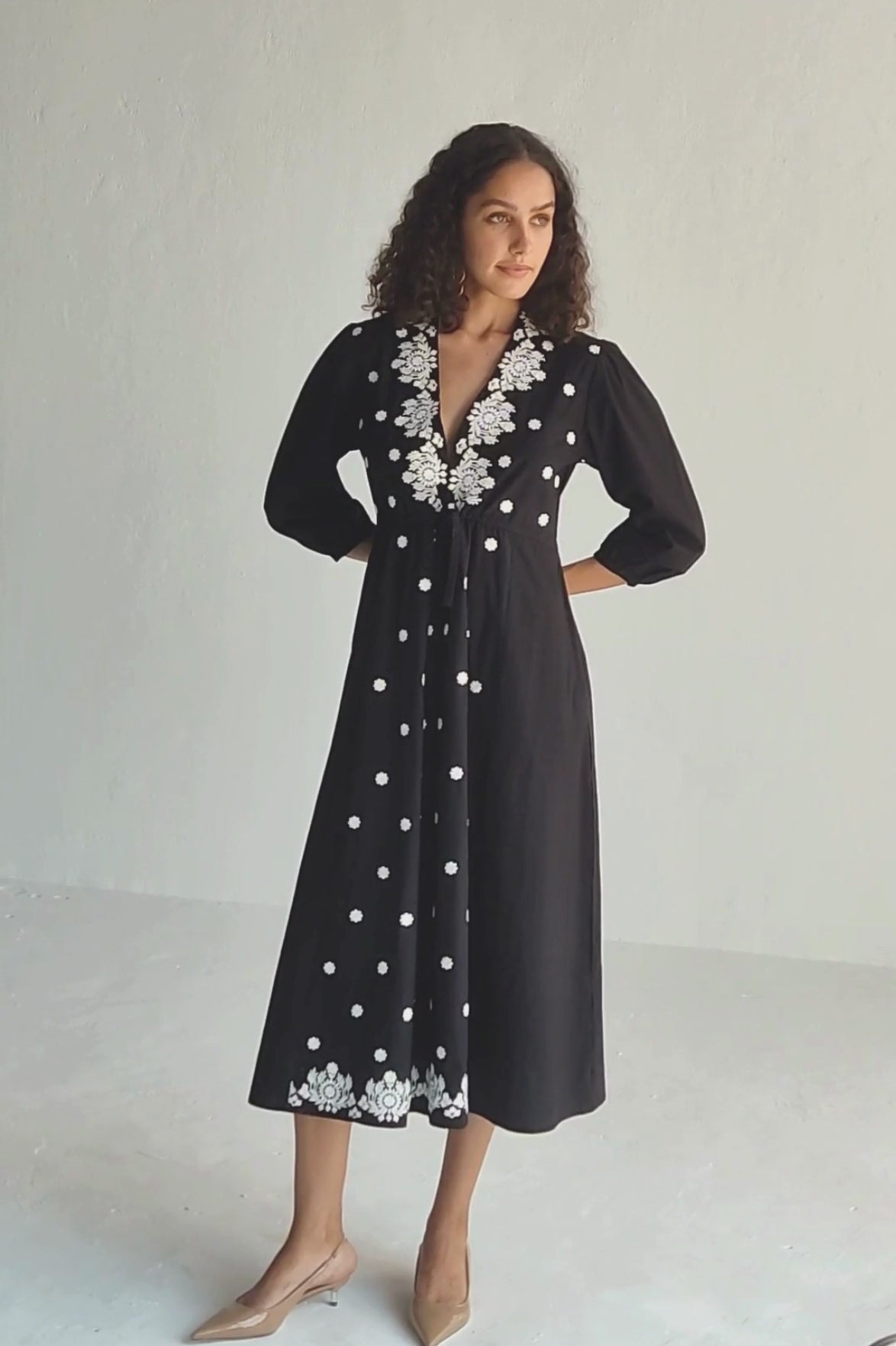 Drawstring Embroidered Dress in Black Moodshot Video