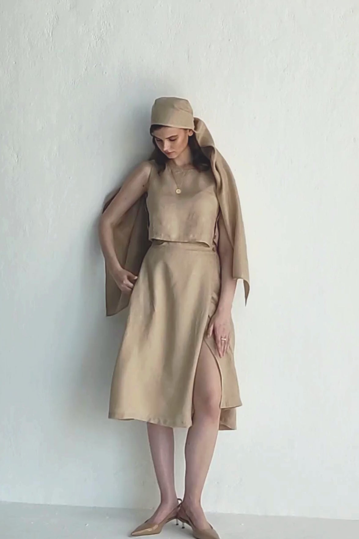 Boxy Crop Top in Neutral Beige Moodshot Video