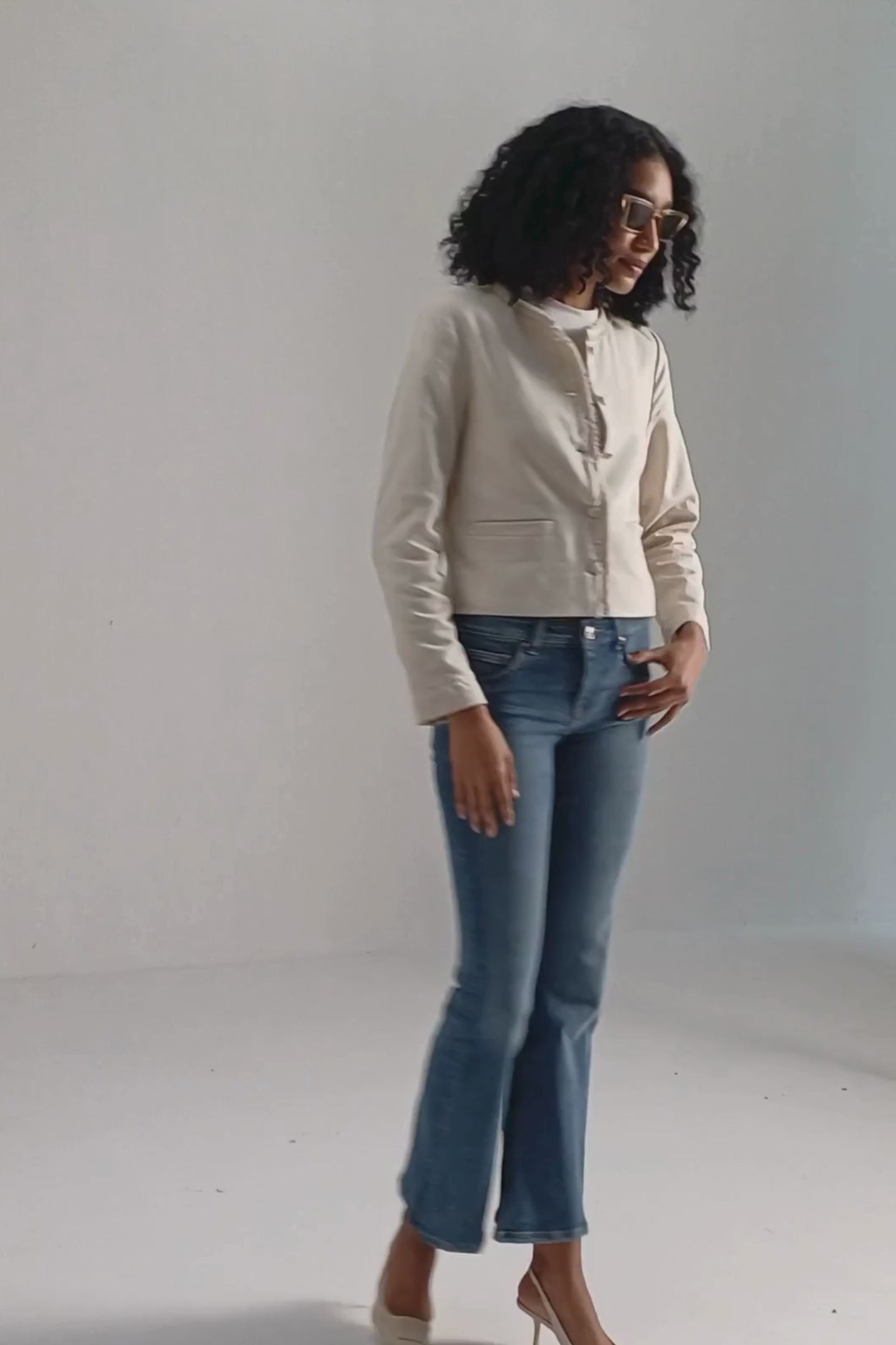 Lady Jacket in Cream Cotton Tweed Moodshot Video