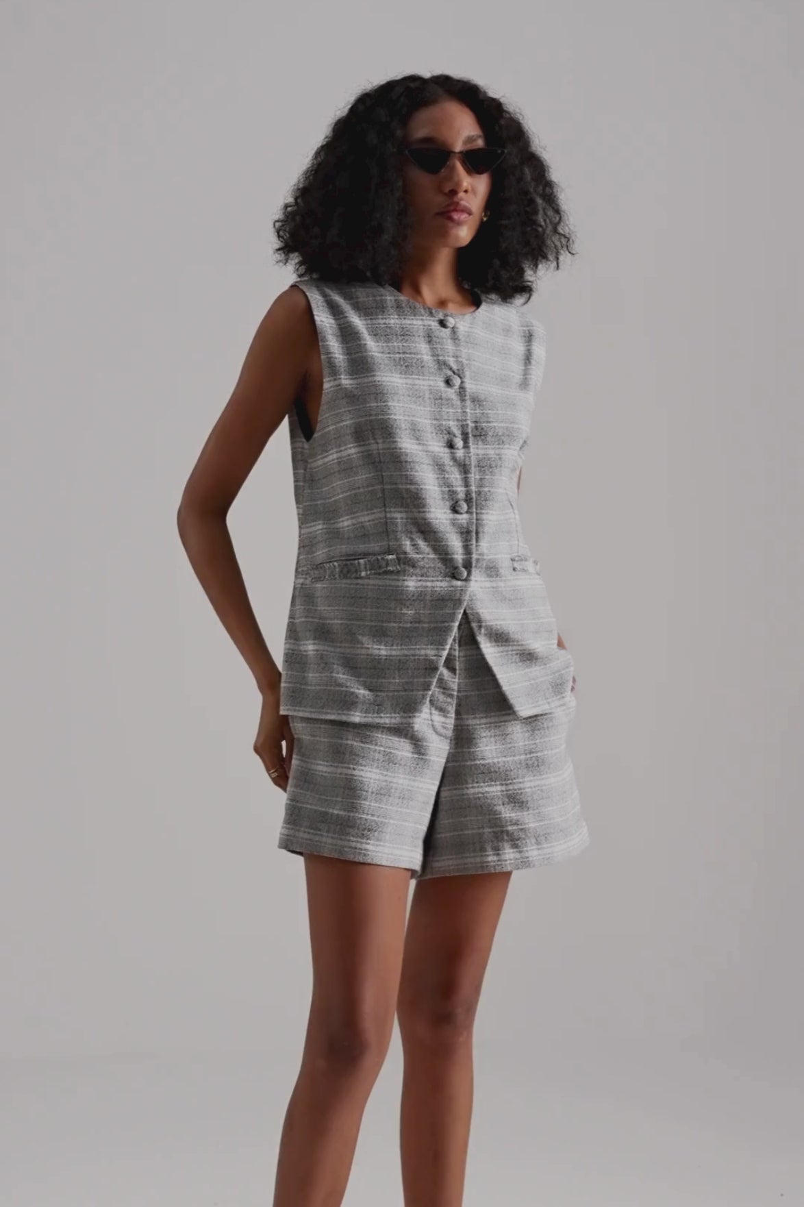 Cotton Tweed Vest Jacket in Grey Moodshot Video