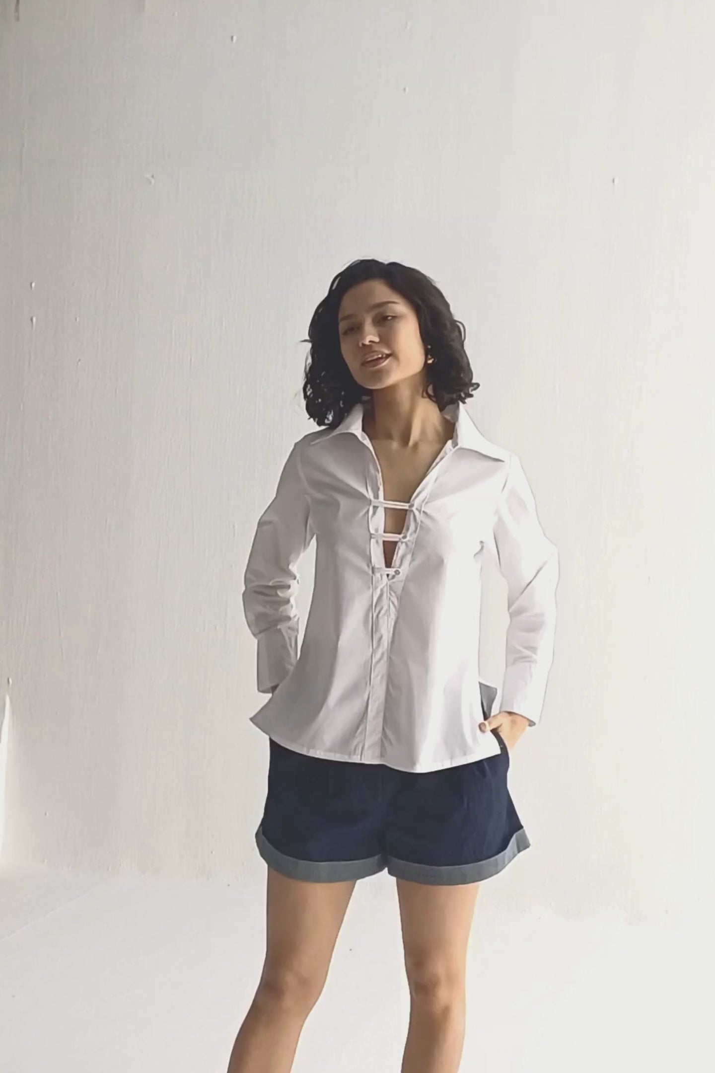 Crisp Details Button-down Shirt in White Moodshot Video