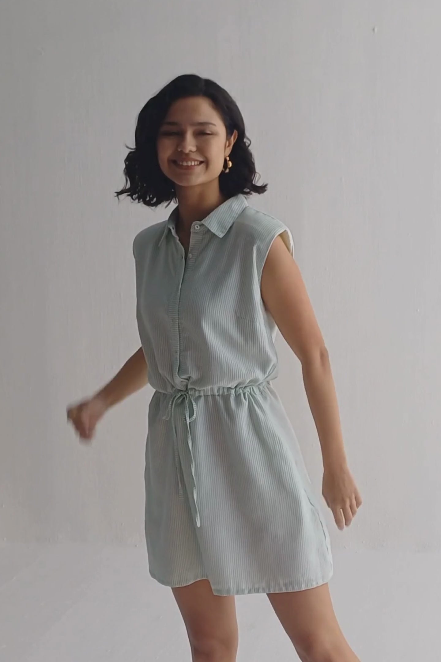 Drawstring Shirt Dress in Stripes Moodshot Video