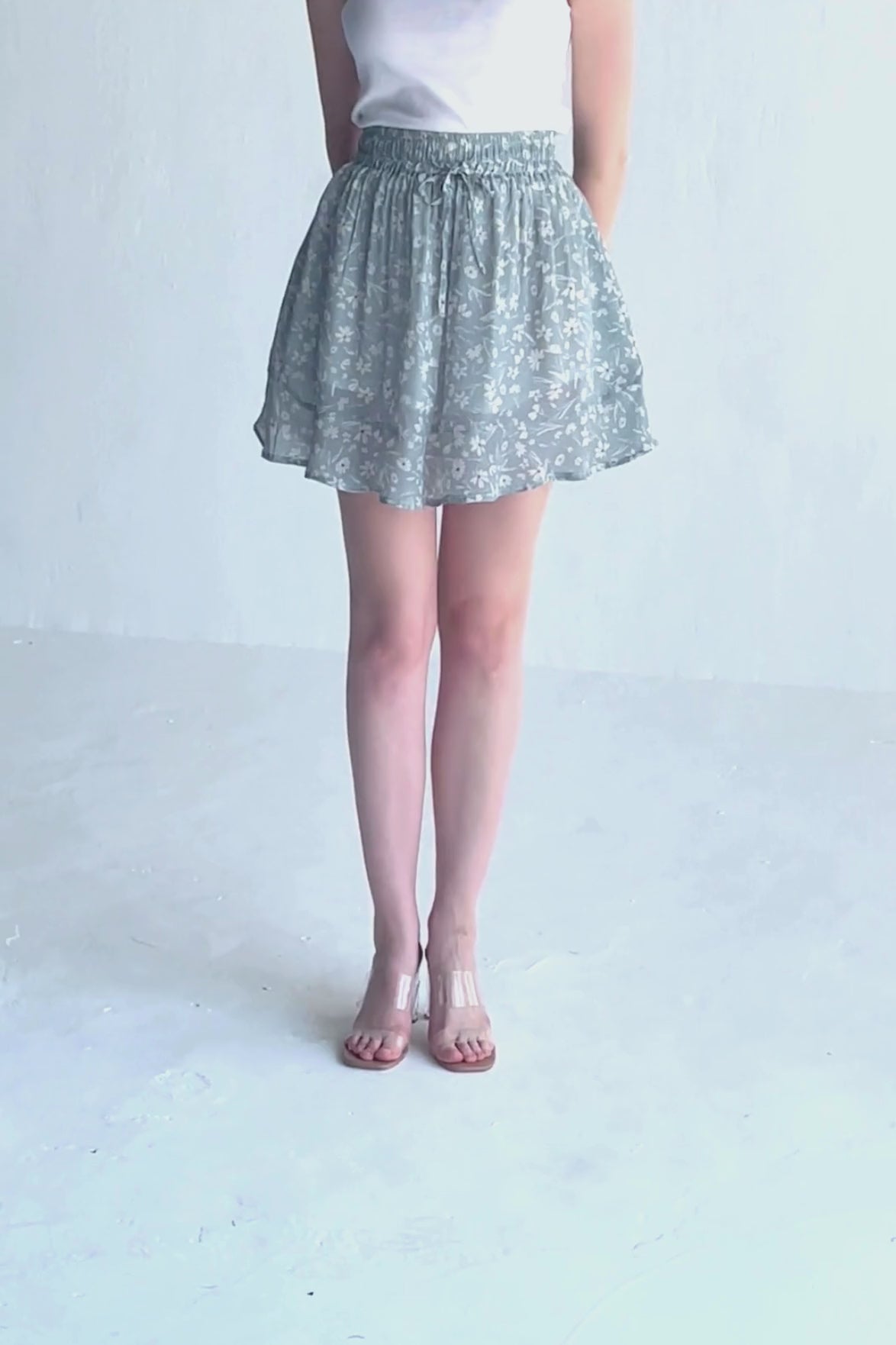 Drawstring Short Skirt in Light Blue Florals Moodshot Video