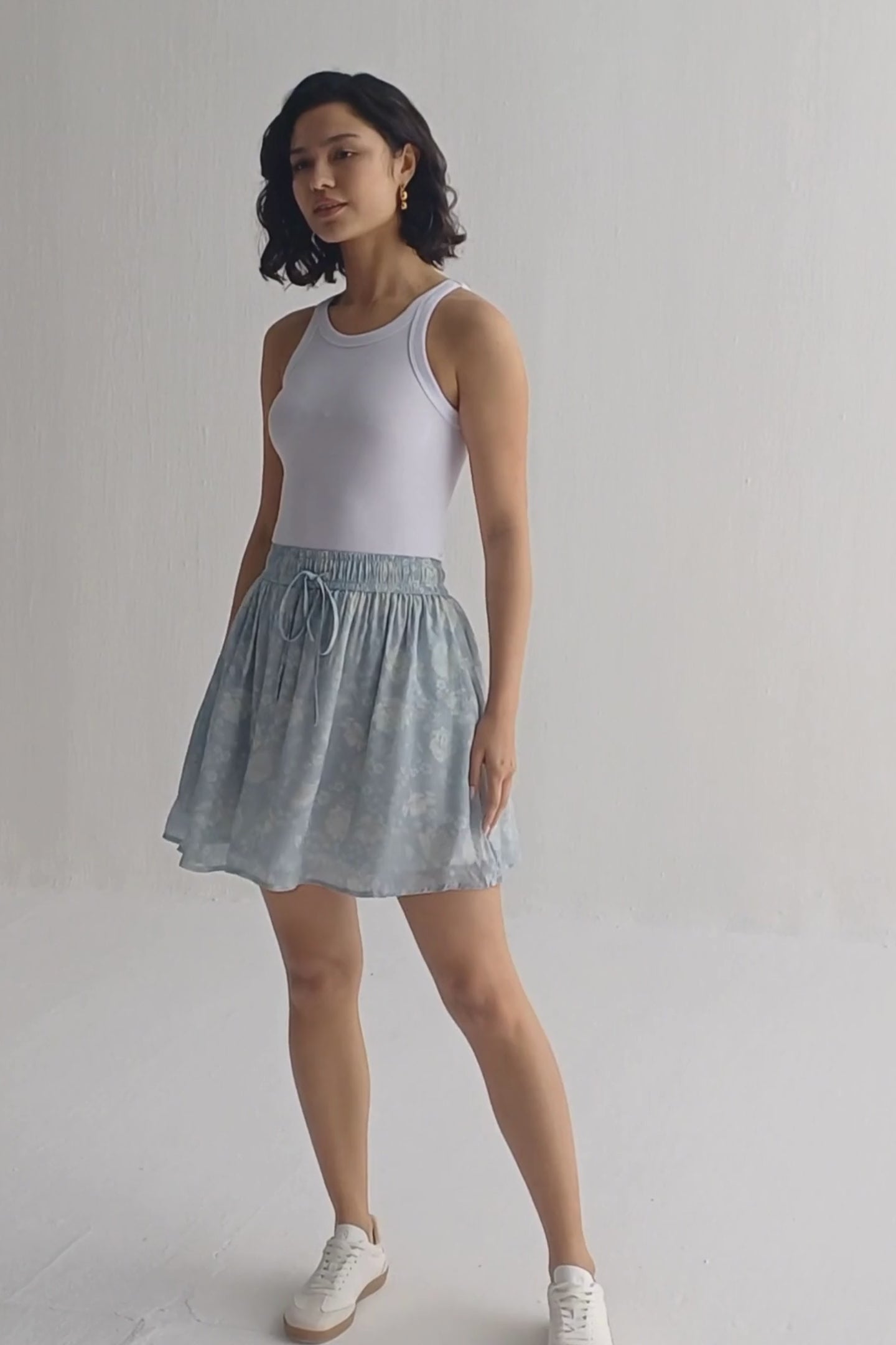 Drawstring Short Skirt in Blue Florals Moodshot Video