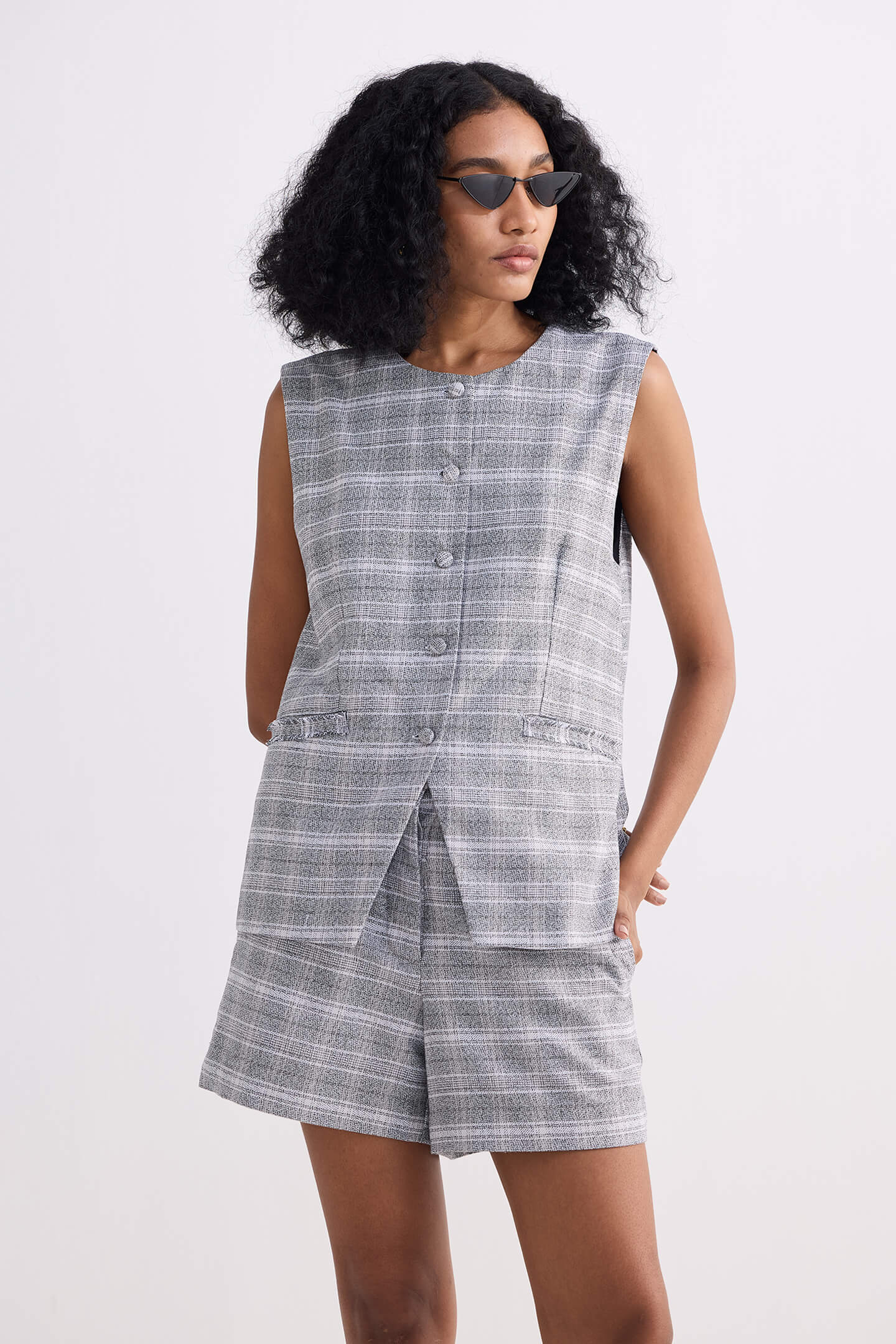 Cotton Tweed Shorts in Grey Front