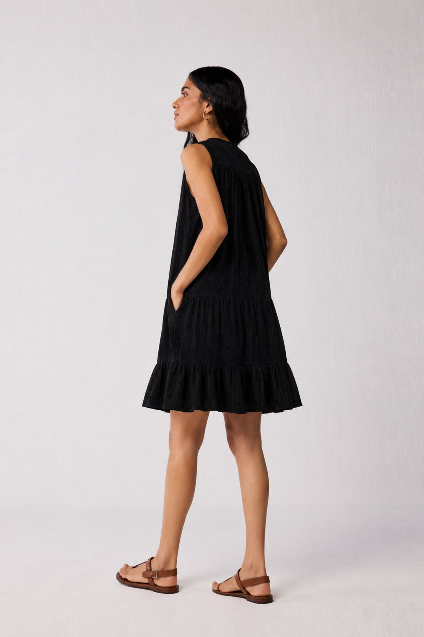 black tiered dress short Black Tiered Ruffle Strapless Bodycon Mini Dress