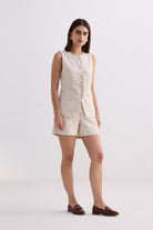 Cotton Tweed Vest Jacket Set in Cream - demo Front
