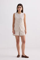 Cotton Tweed Vest Jacket Set in Cream - demo Front