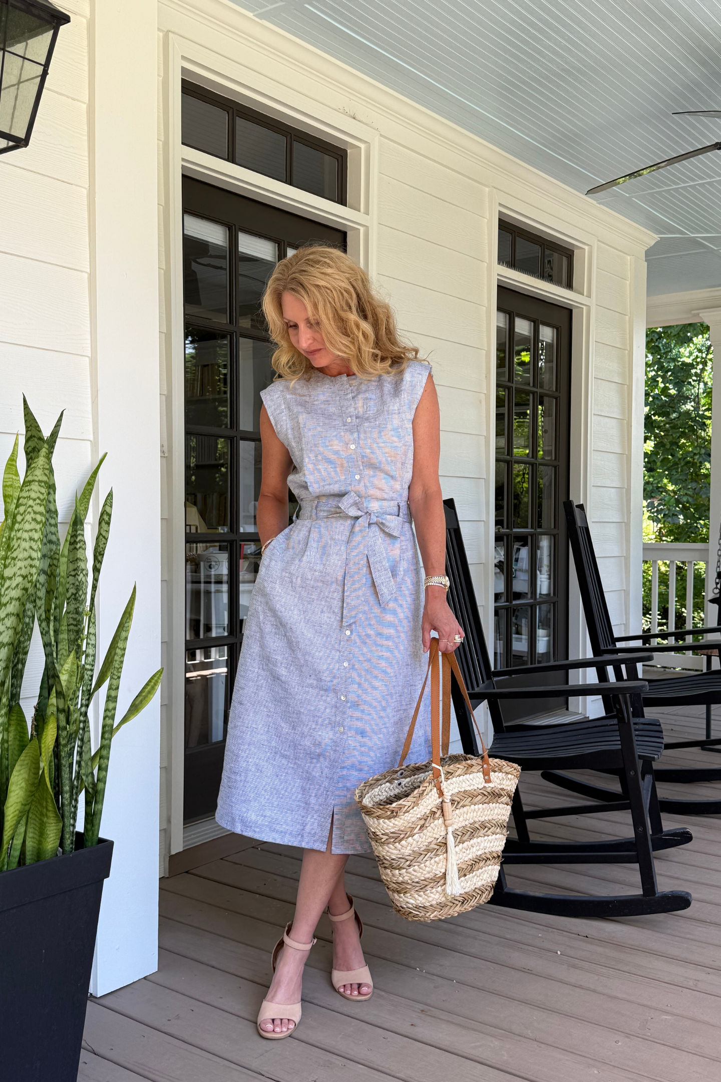 linen house dress Back Cut Out Linen Dress Pin striped Linen / M