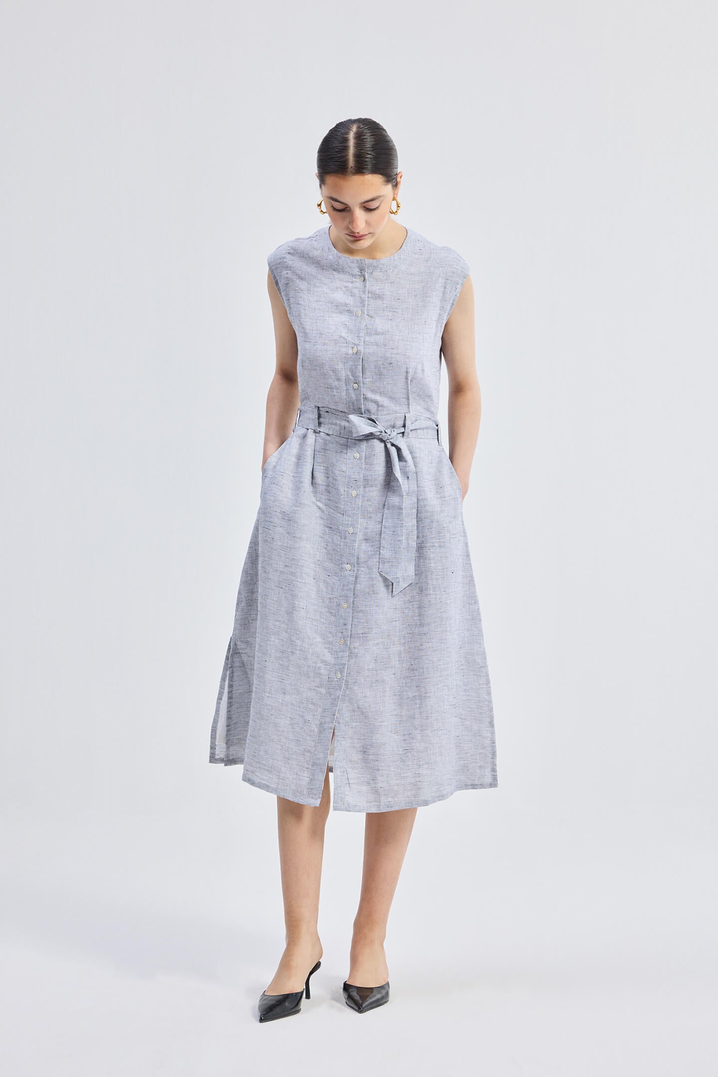cut out linen dress OFF-WHITE AQUARIUM CUT-OUT SLEEVELESS LINEN MAXI DRESS