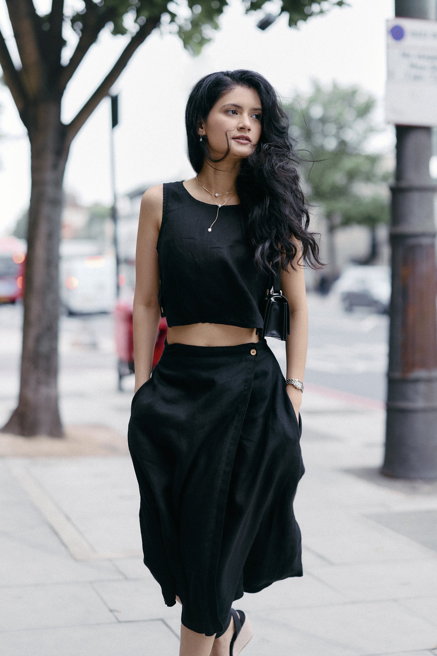 Crop top and skirt black best sale