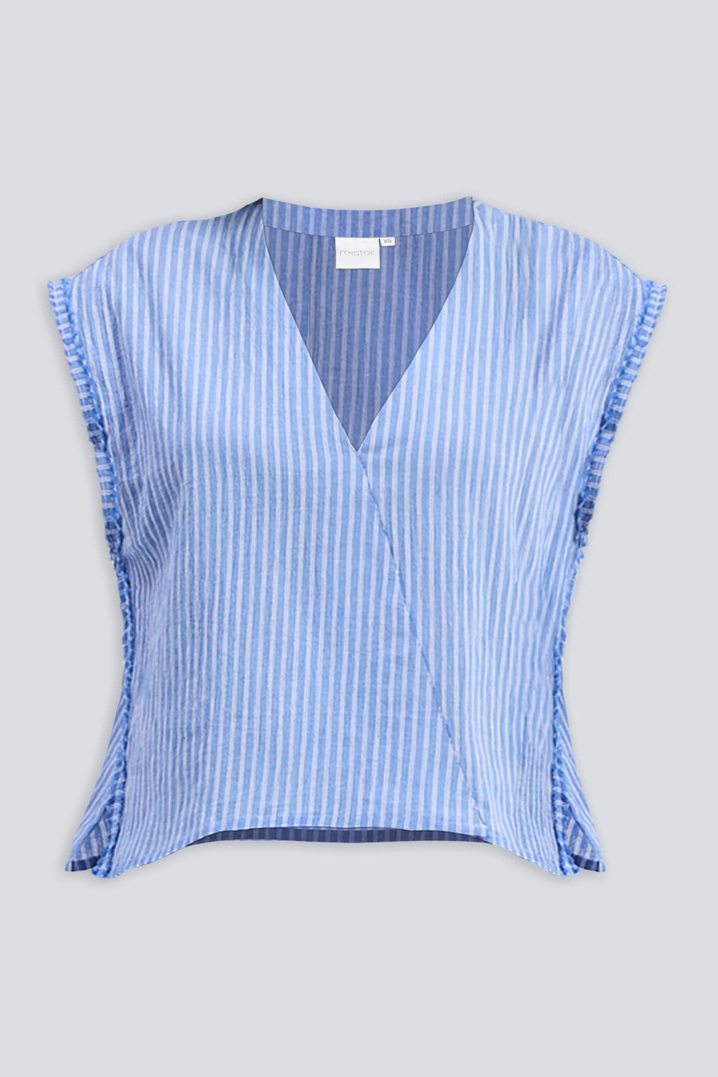 Boxy V-neck Top with Fray Detail