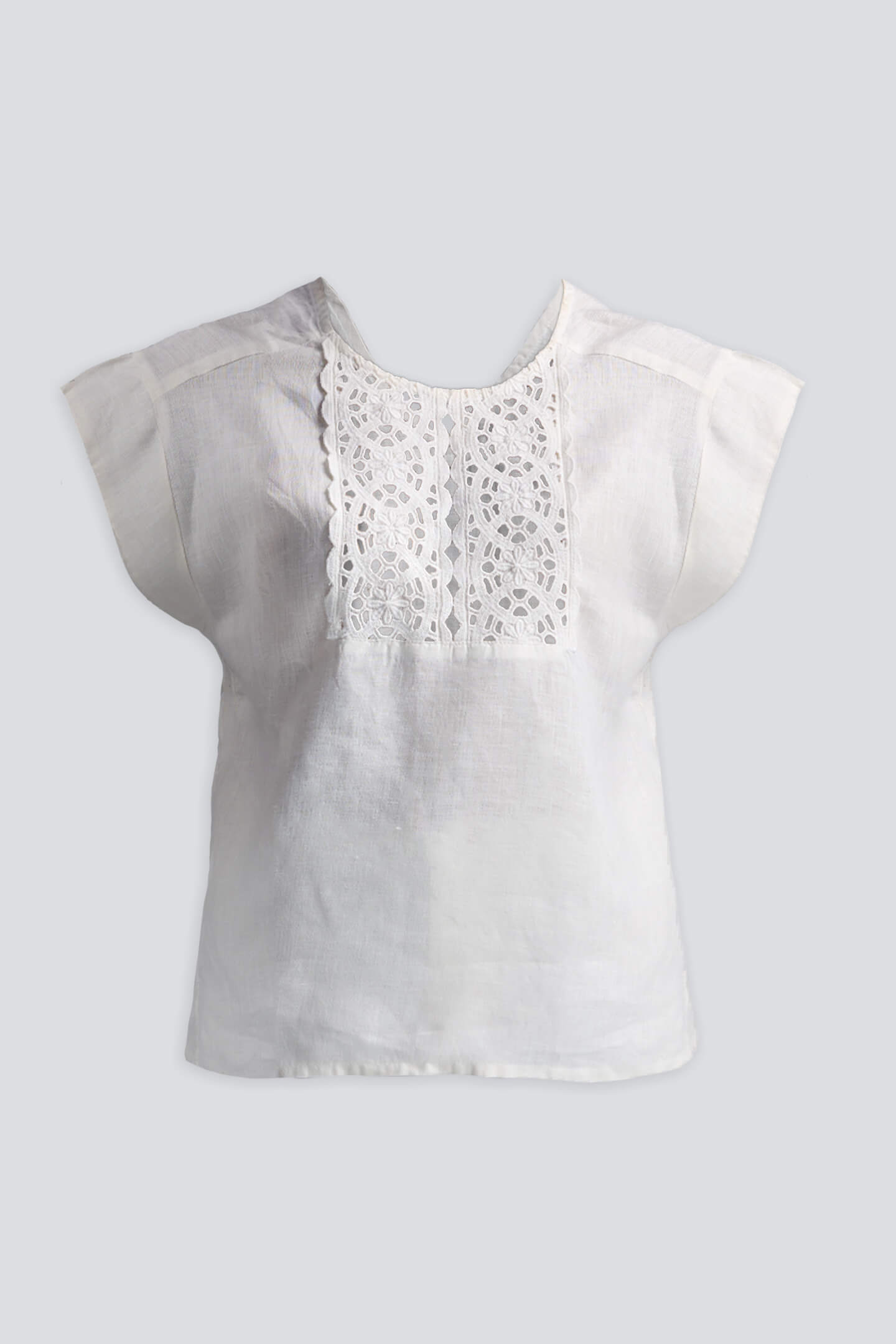 Boxy Top with Embroidered Lace Detail Flat Lay