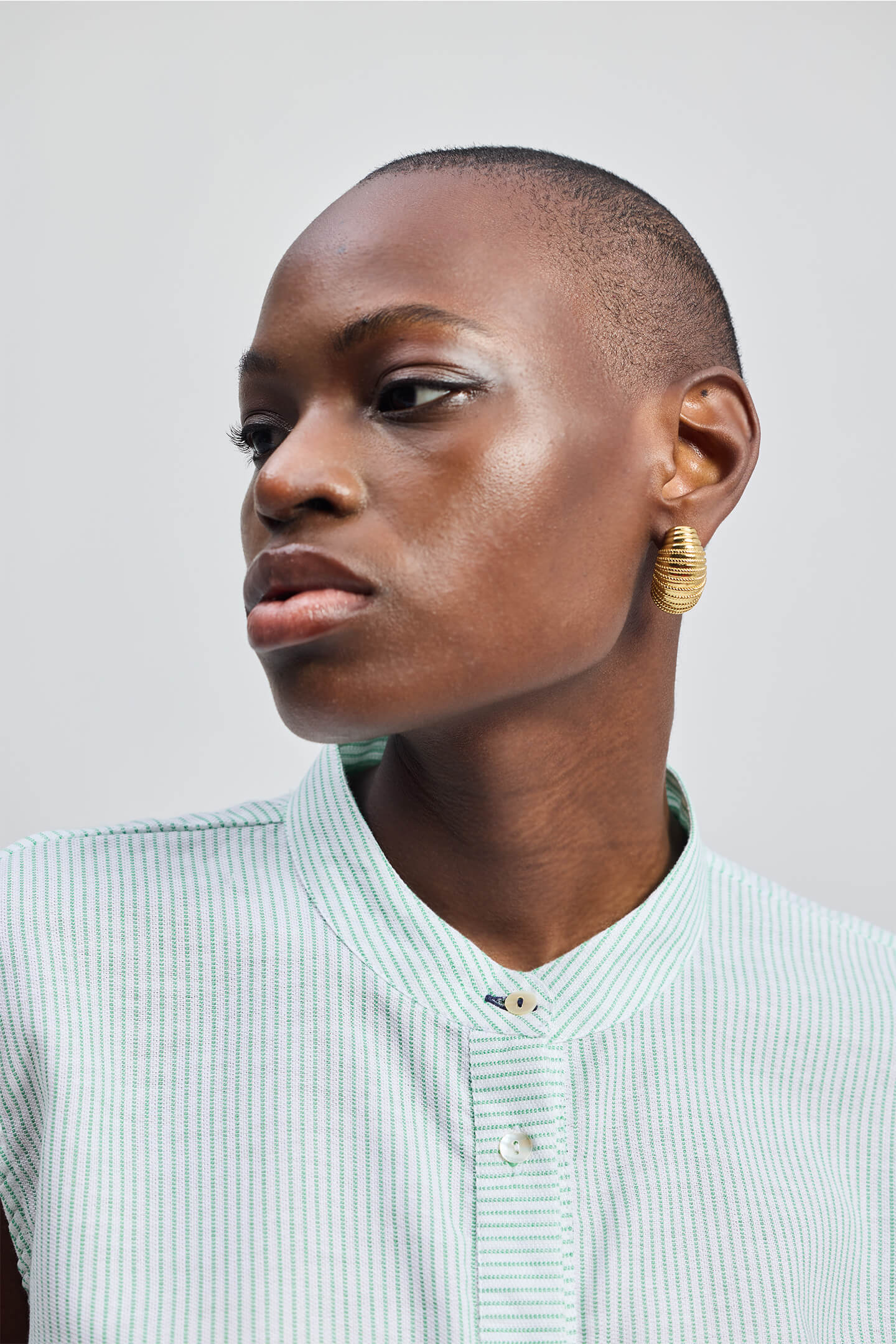 Button-down Shirt with Waist Drawstring in Stripes Closeup