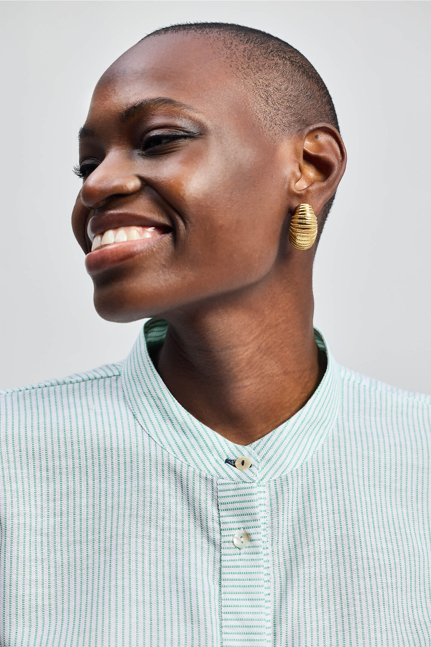 Button-down Shirt with Waist Drawstring in Stripes Closeup