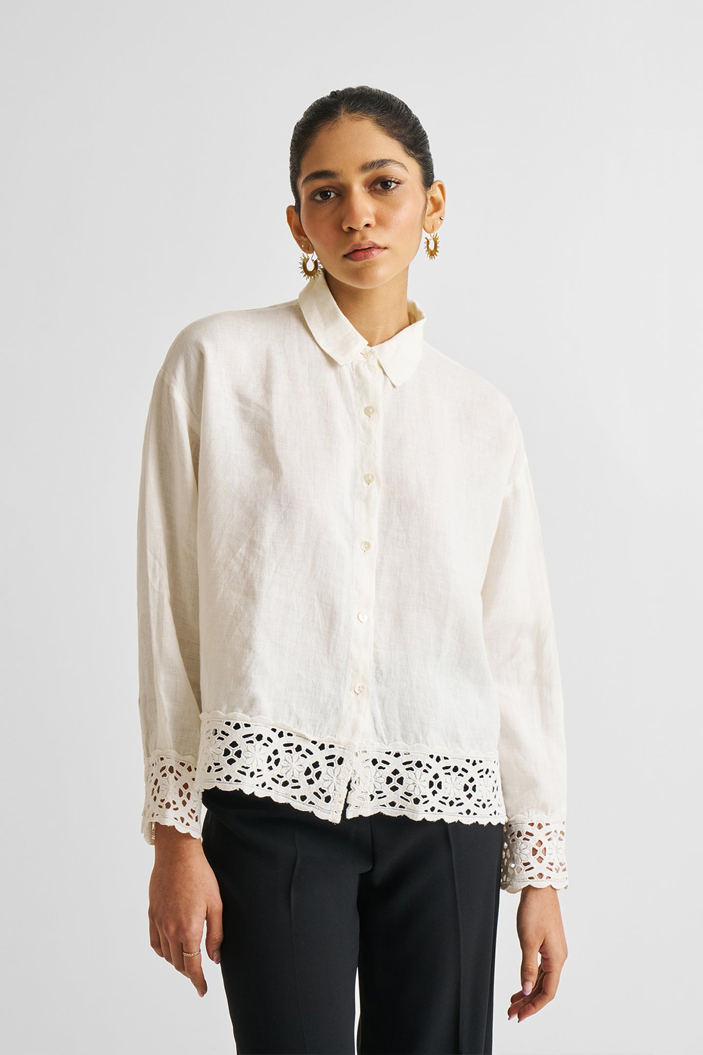 Off White Lace Button Down Shirt Shell Off-White / L Off White Lace Button Down Shirt Shell Off-White / L