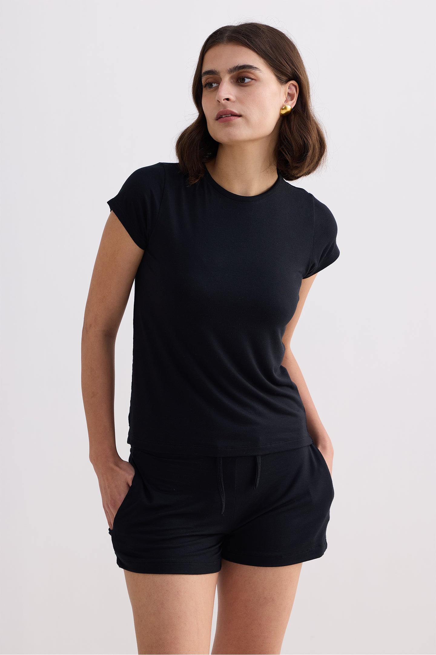 Essential Short Sleeve Tee Set in Black