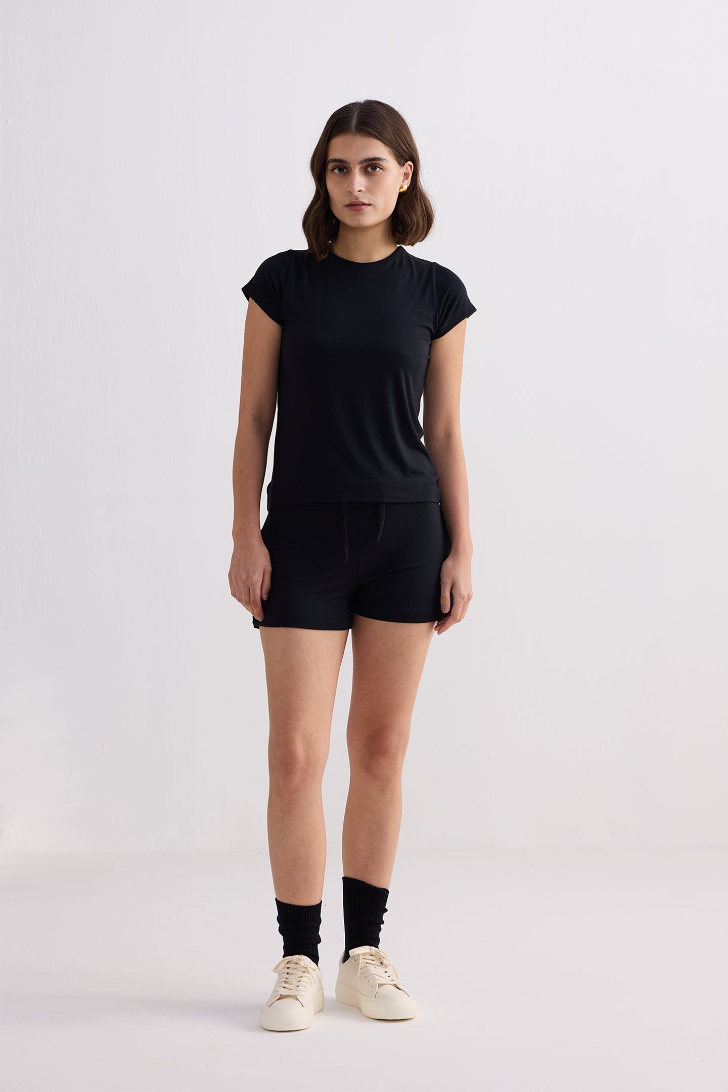Essential Short Sleeve Tee Set in Black Front