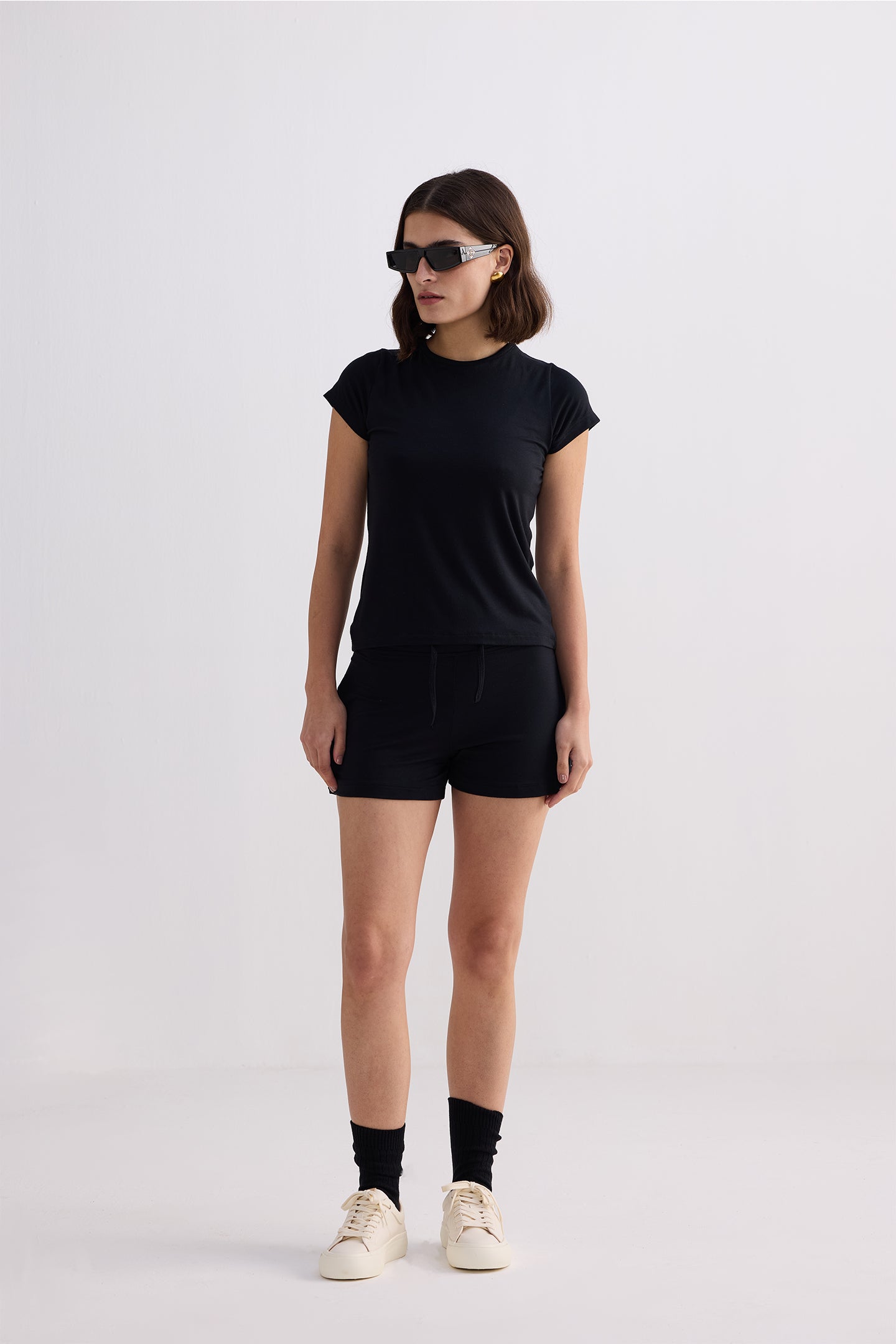 Essential Short Sleeve Tee Set in Black Front