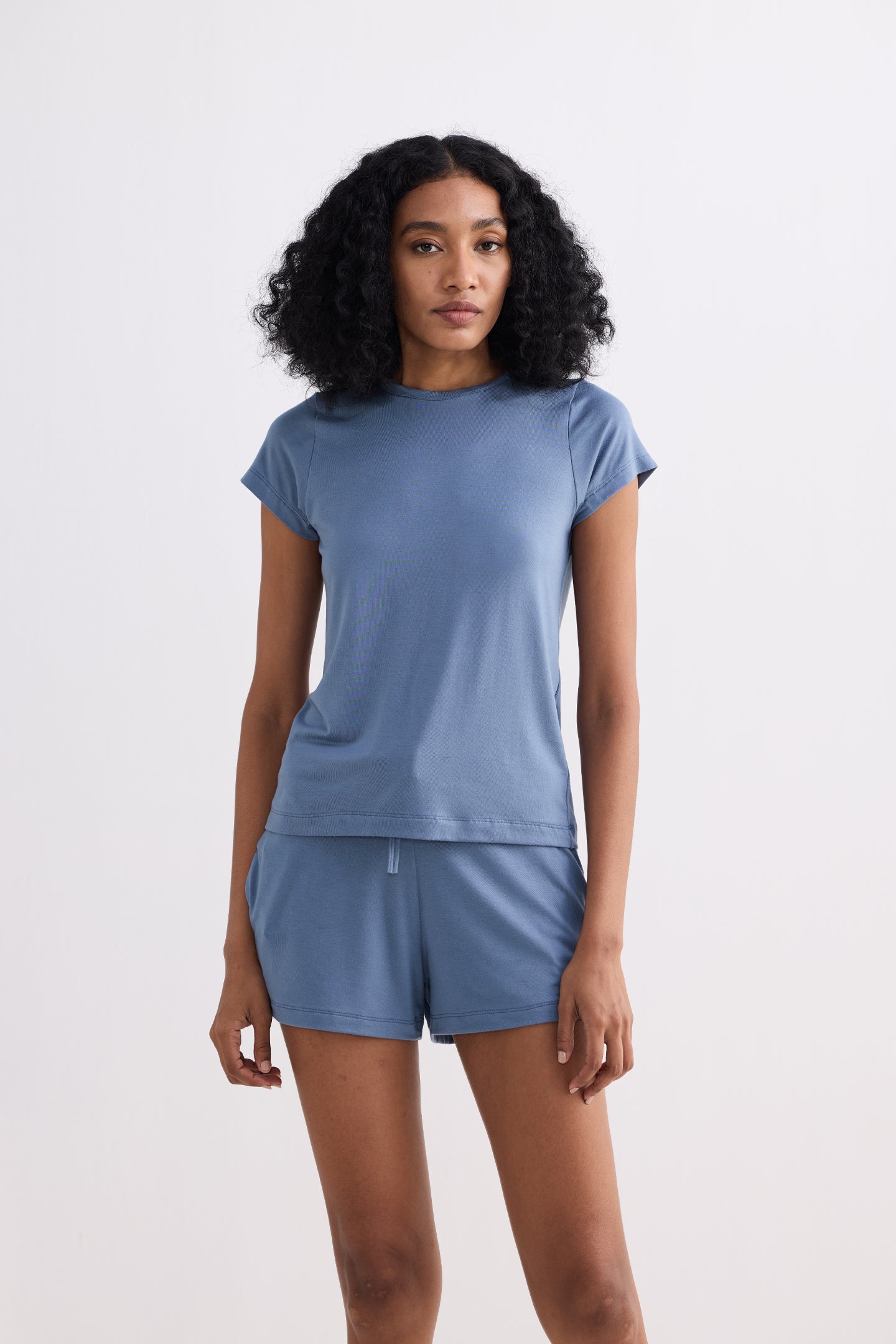 Essential Short Sleeve Tee Set in Blue Front