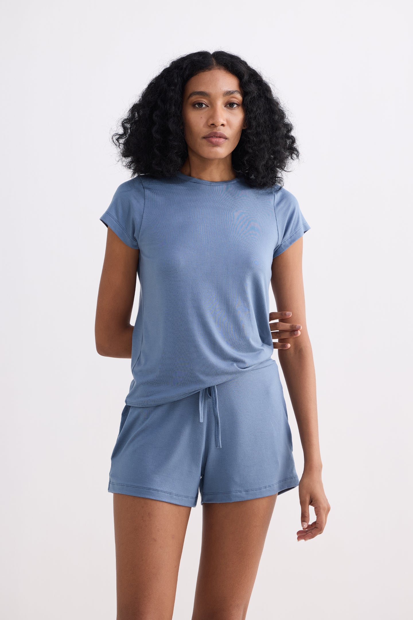 Essential Short Sleeve Tee Set in Blue Front