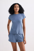 Essential Short Sleeve Tee Set in Blue Front