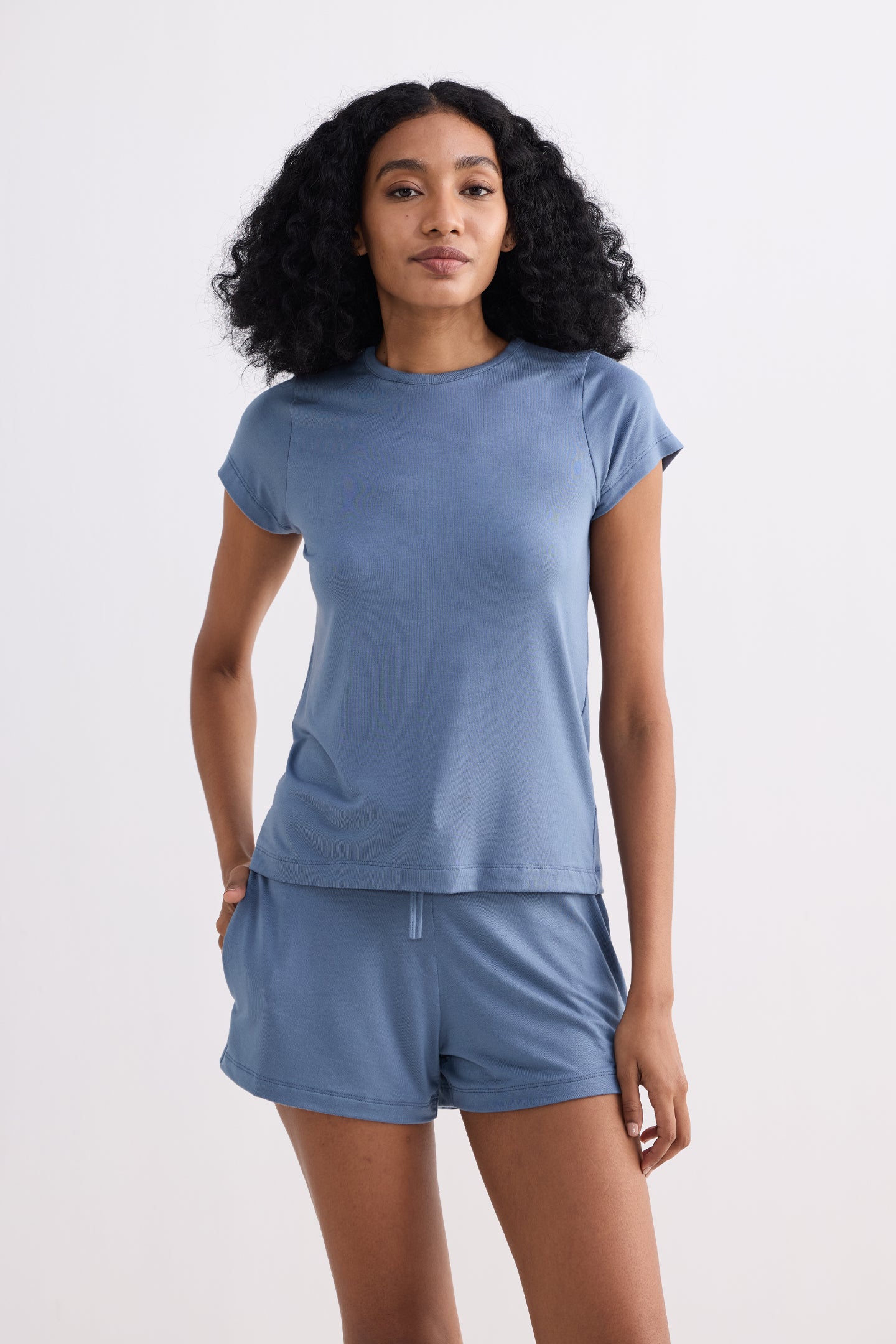 Essential Short Sleeve Tee Set in Blue Front