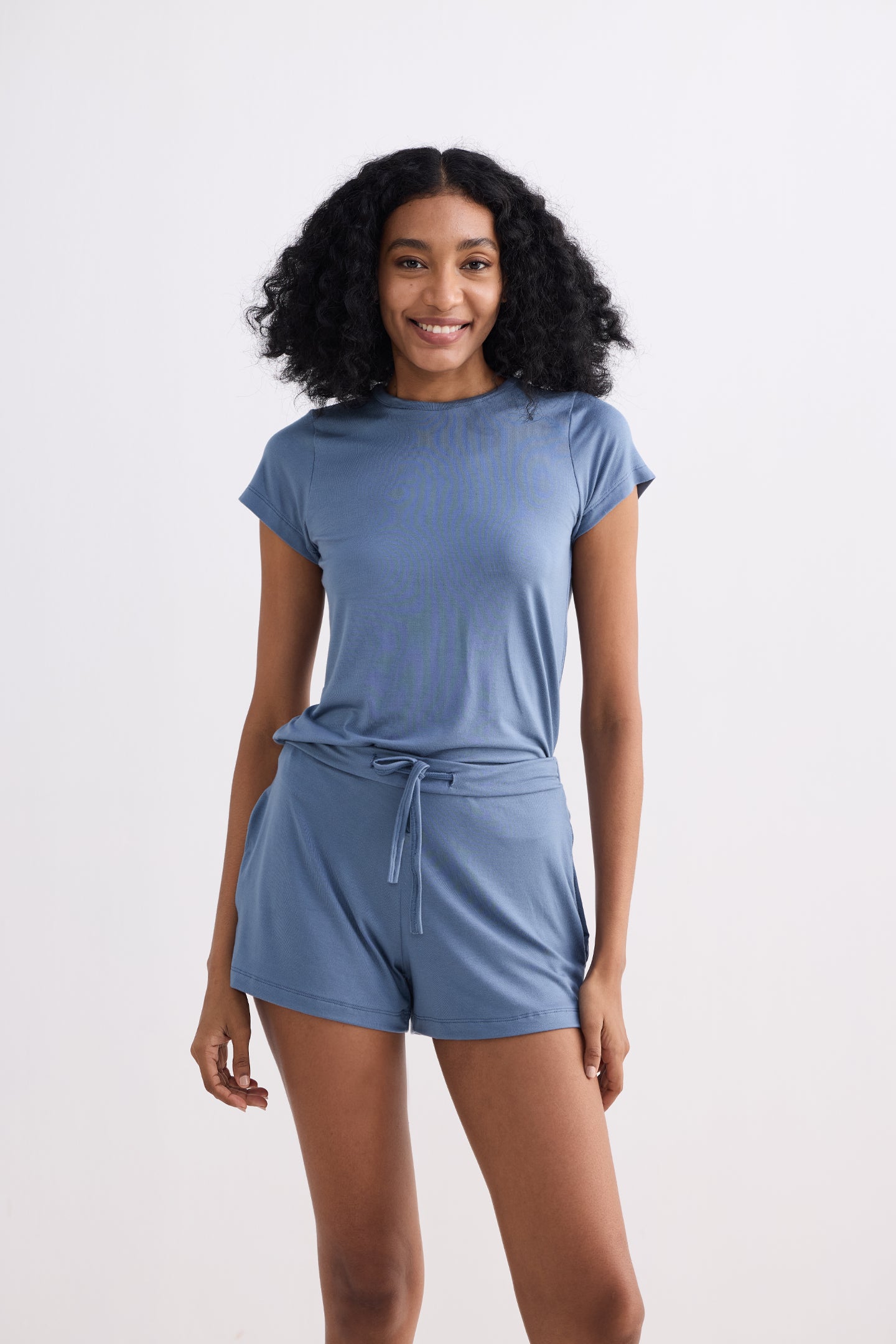 Essential Short Sleeve Tee Set in Blue Front