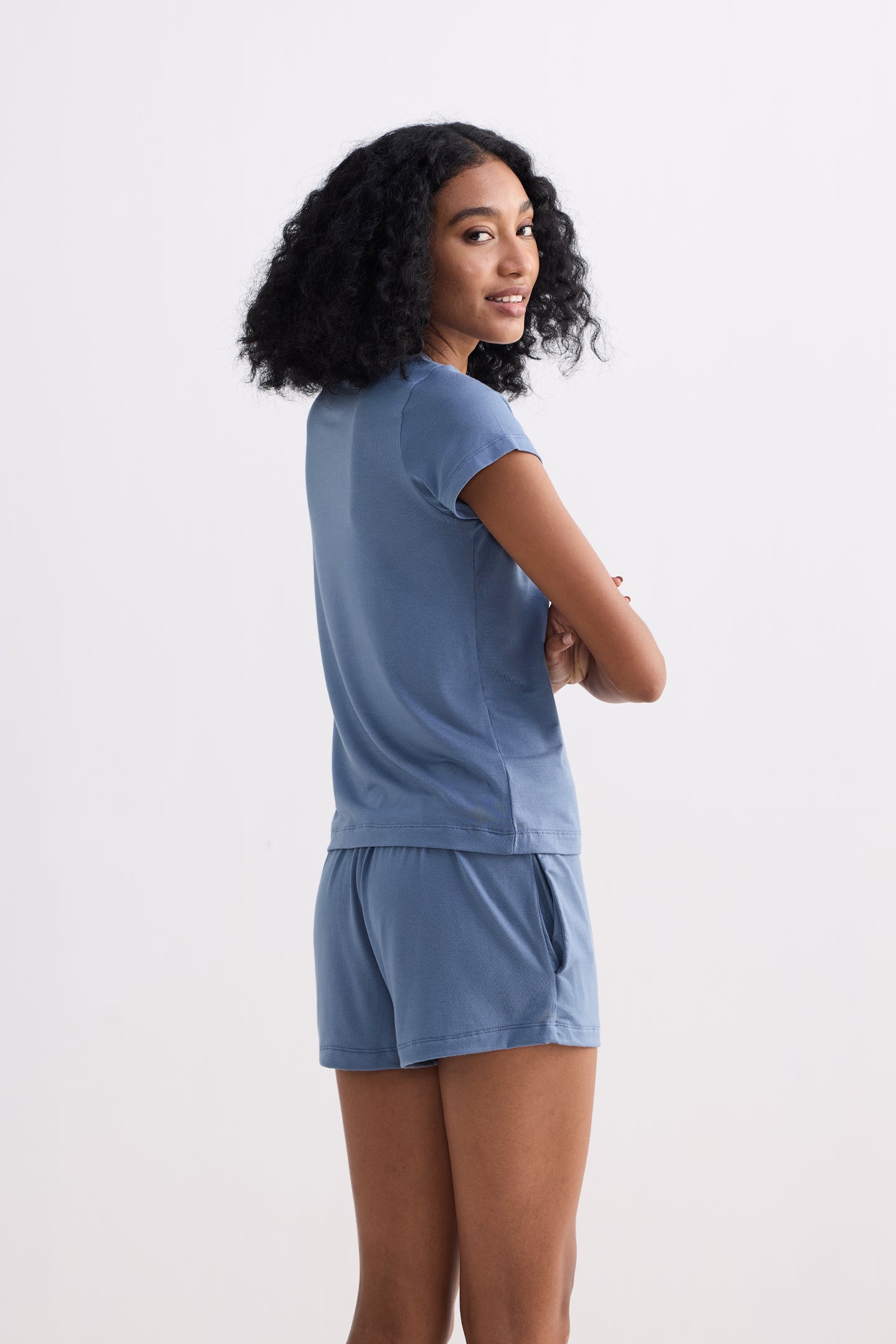Essential Short Sleeve Tee Set in Blue Side