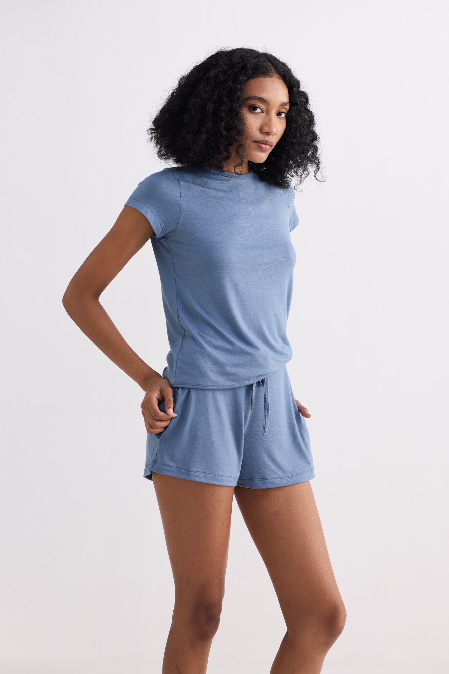 Essential Short Sleeve Tee Set in Blue Side