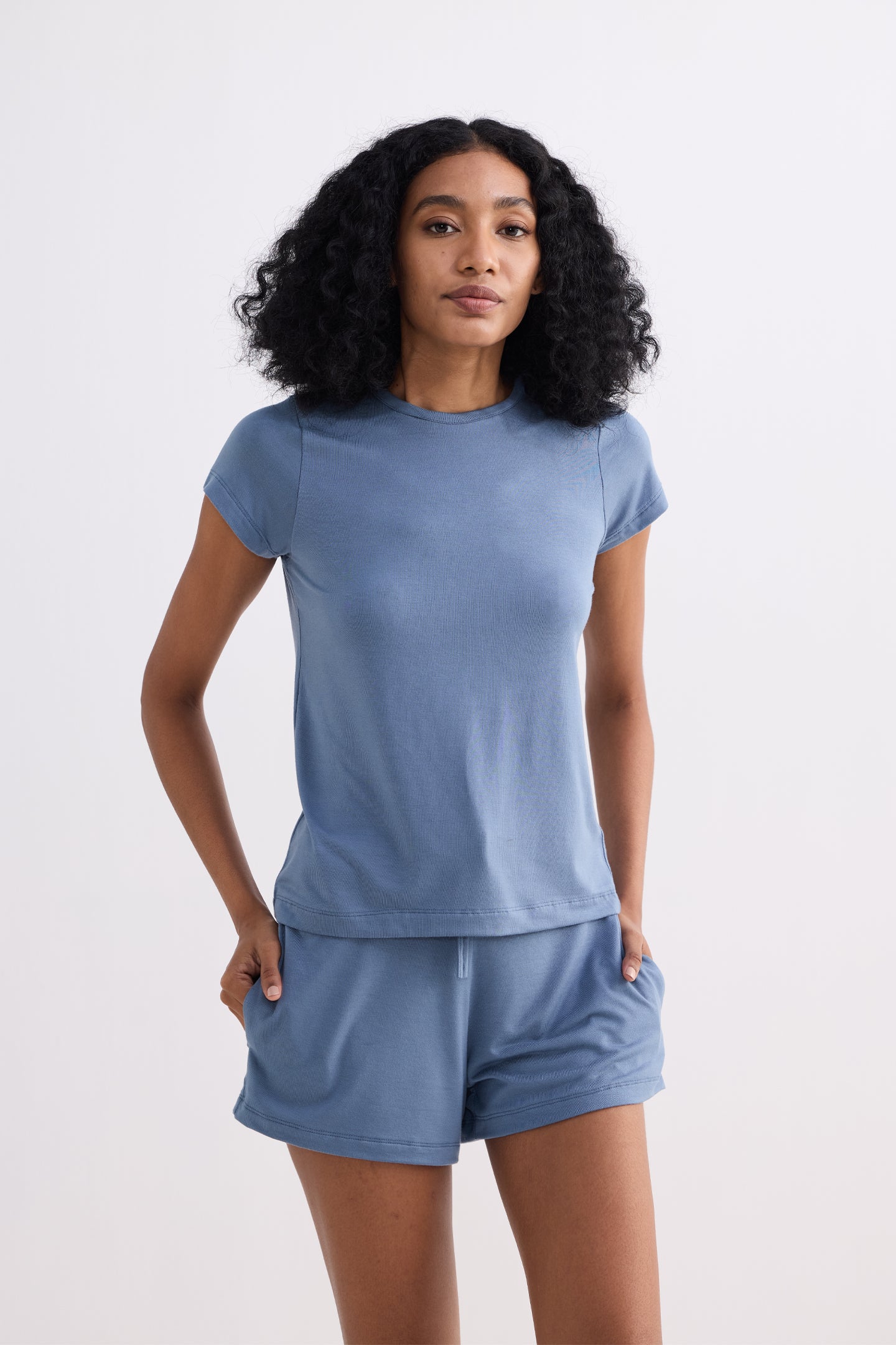 Essential Short Sleeve Tee Set in Blue Front