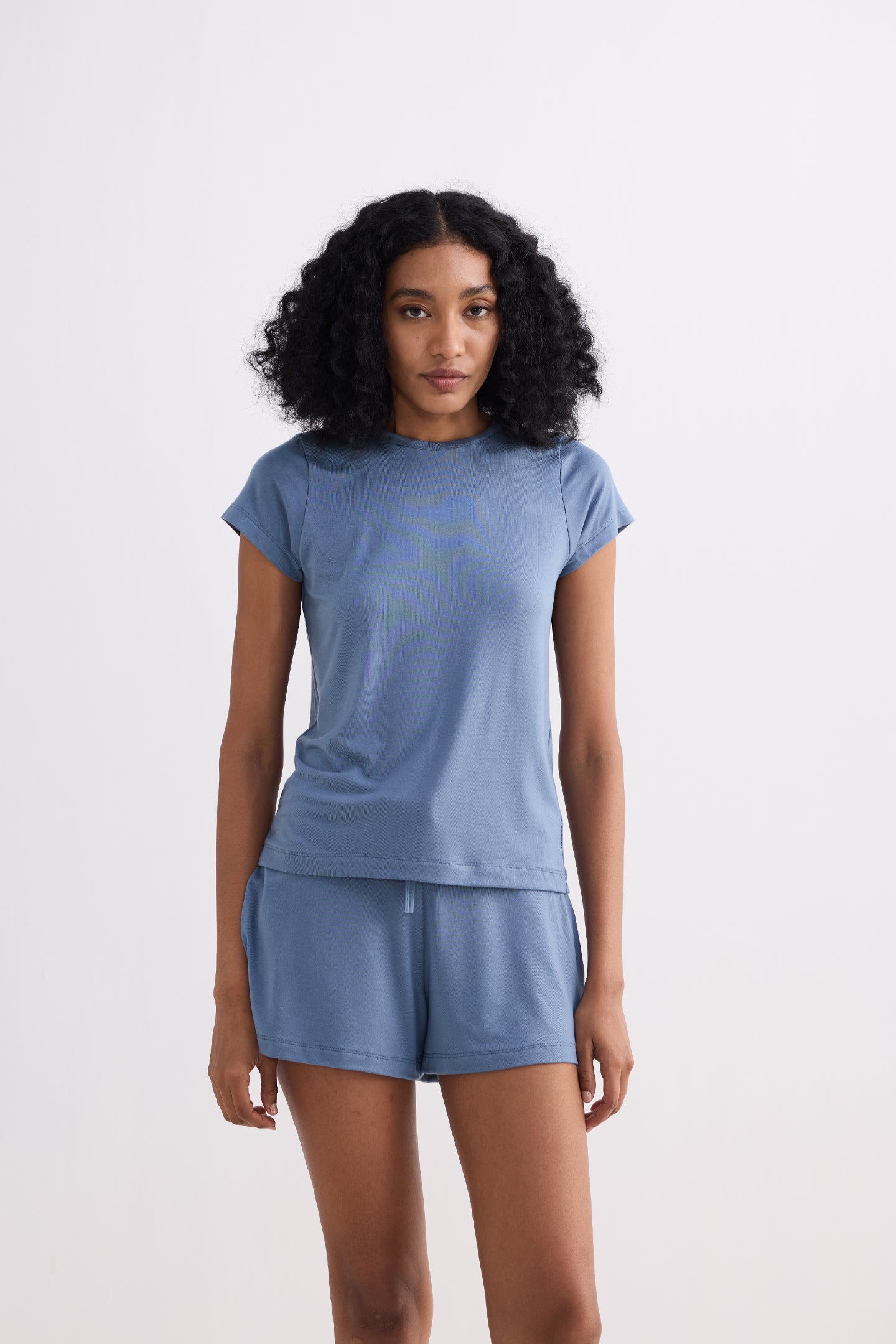 Essential Short Sleeve Tee Set in Blue Front