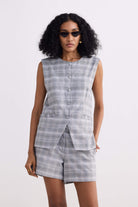 Cotton Tweed Vest Jacket in Grey