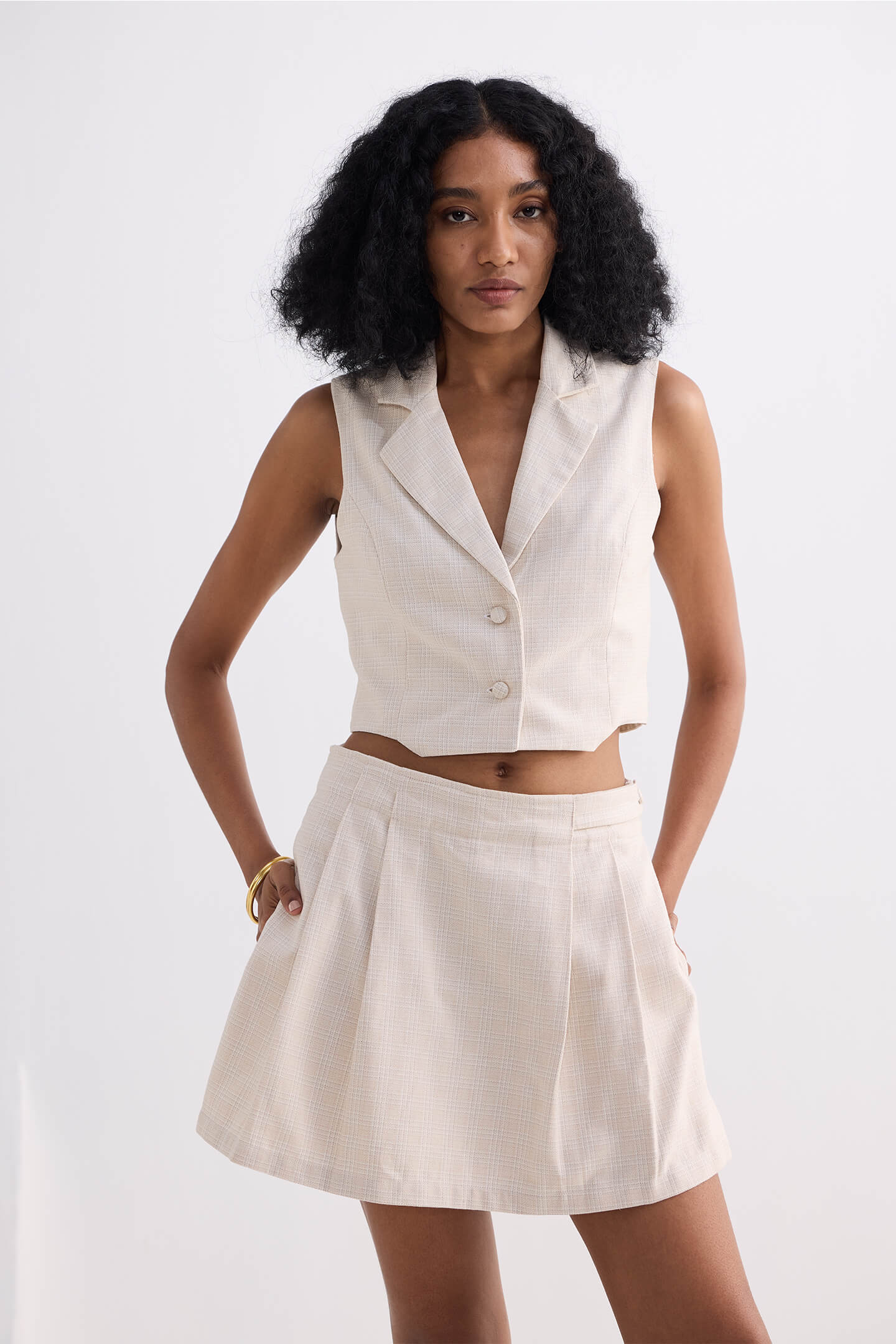 Cotton Tweed Skort in Cream Moodshot