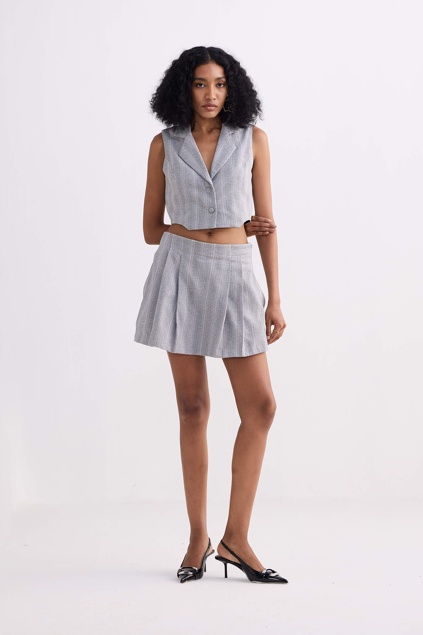 Cotton Tweed Skort in Grey Front