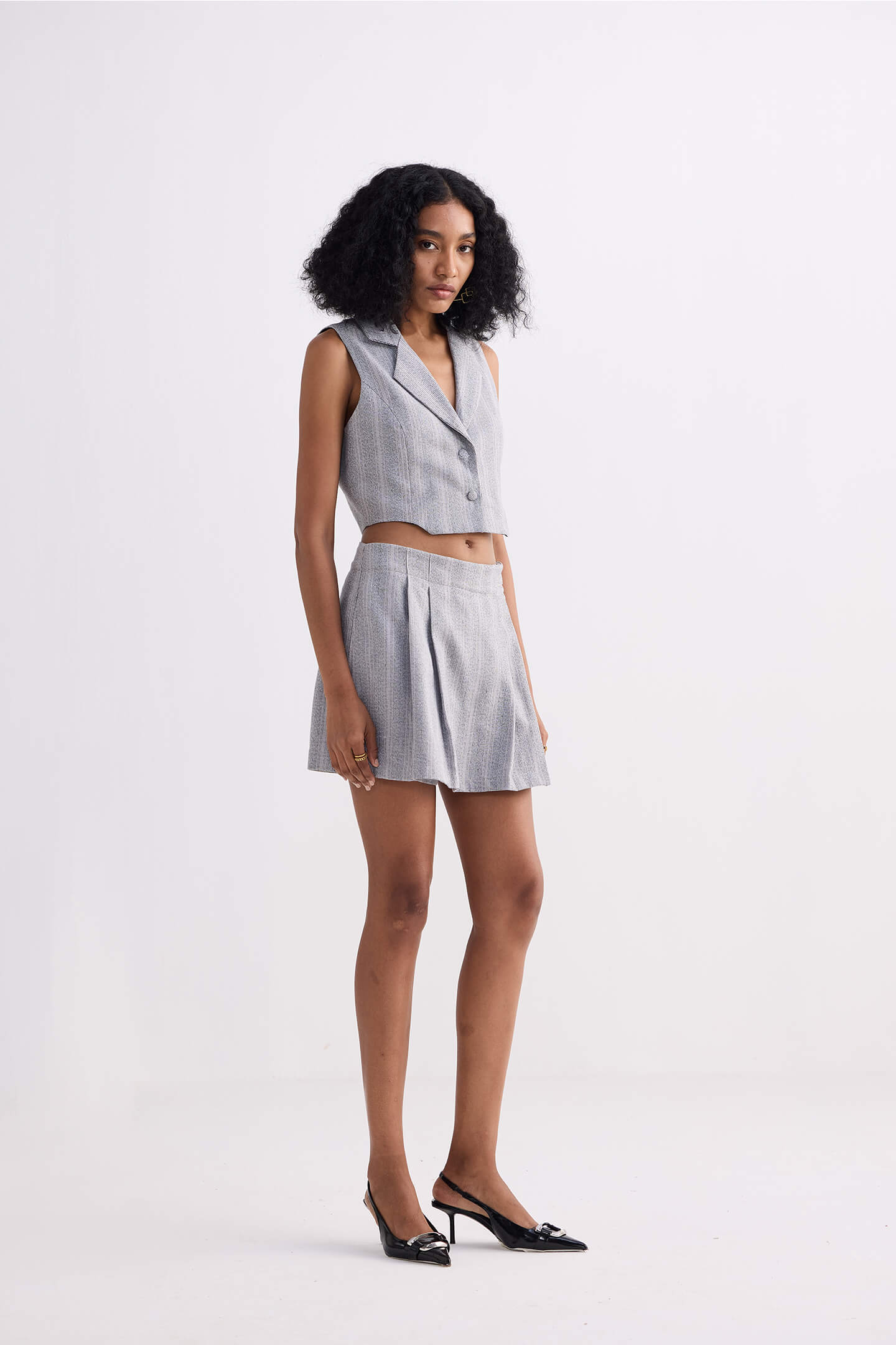Cotton Tweed Skort in Grey Side