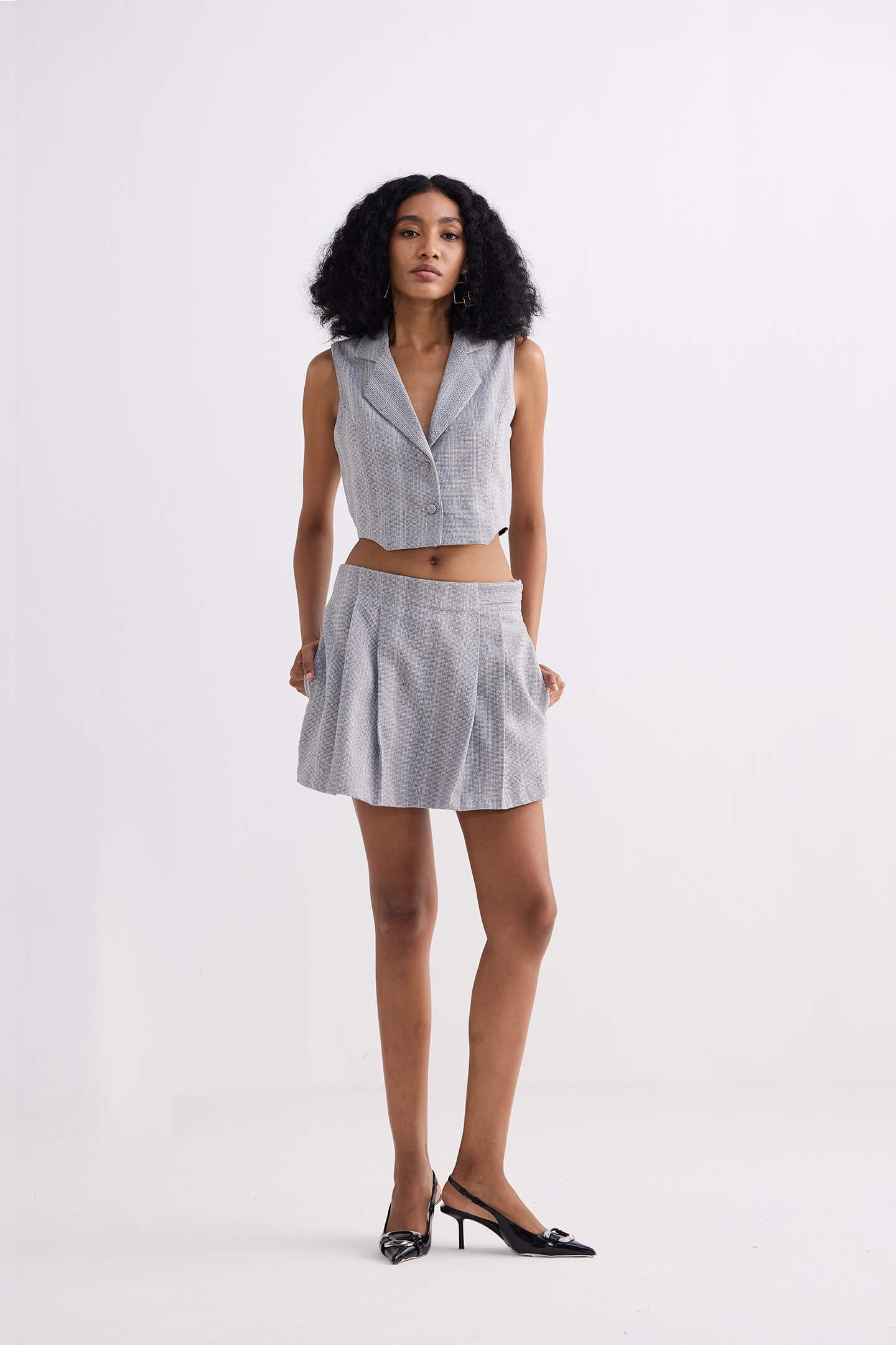 Cotton Tweed Skort in Grey Front