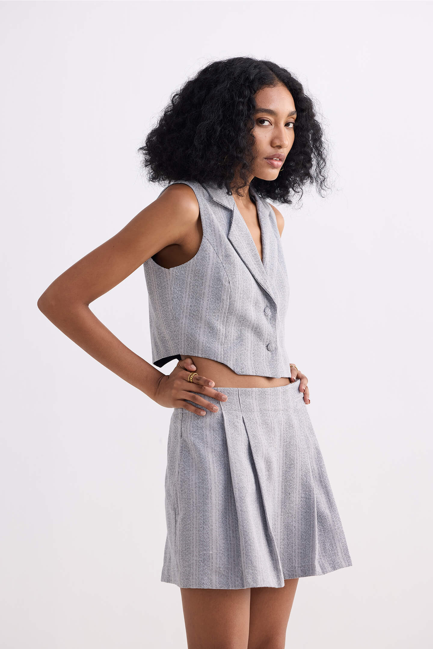 Cotton Tweed Skort in Grey Side