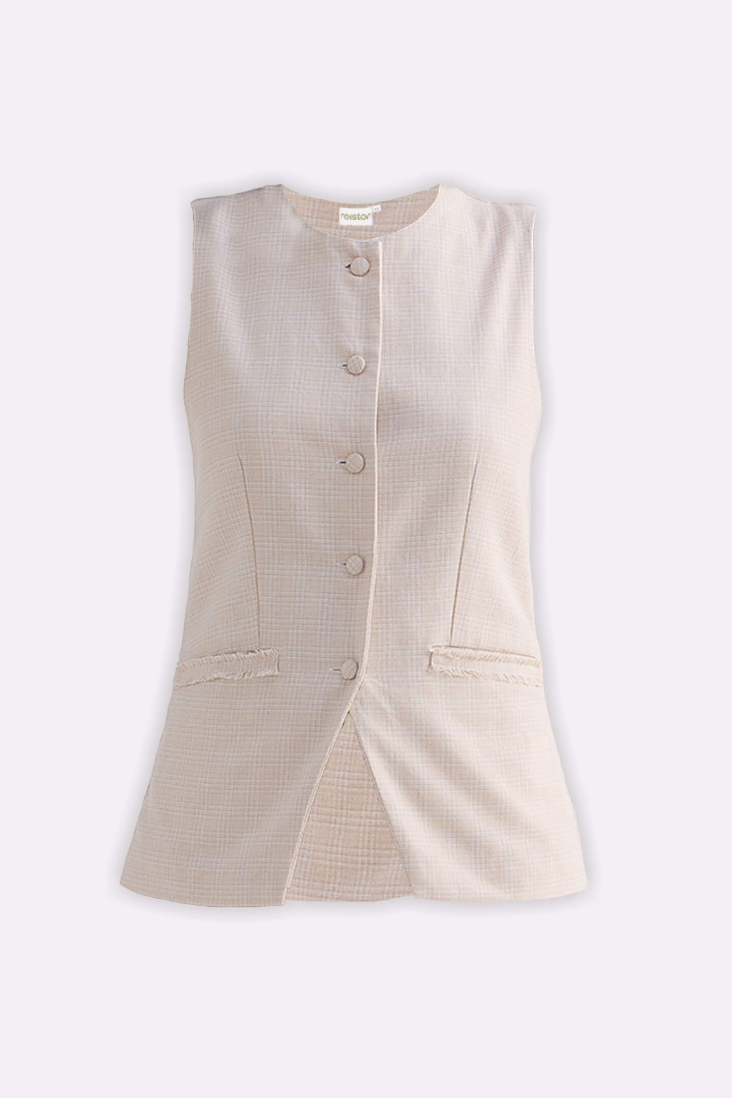 Cotton Tweed Vest Jacket in Cream Flat Lay