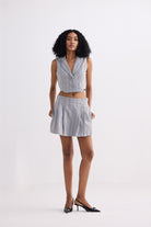 Cropped Cotton Tweed Vest Set in Grey Moodshot