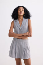Cropped Cotton Tweed Vest Set in Grey Front